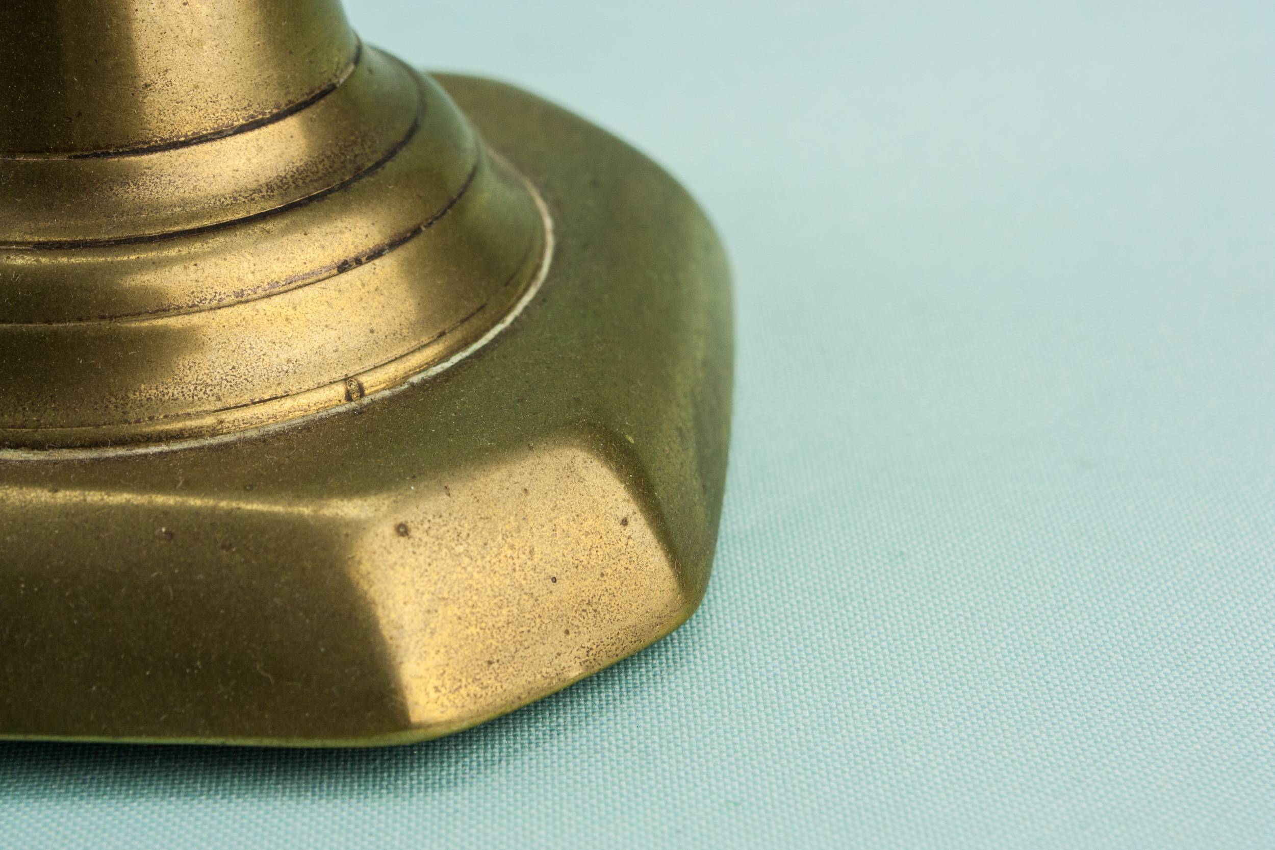 Rustic Antique Bobbins — 2 brass medium candlesticks 3