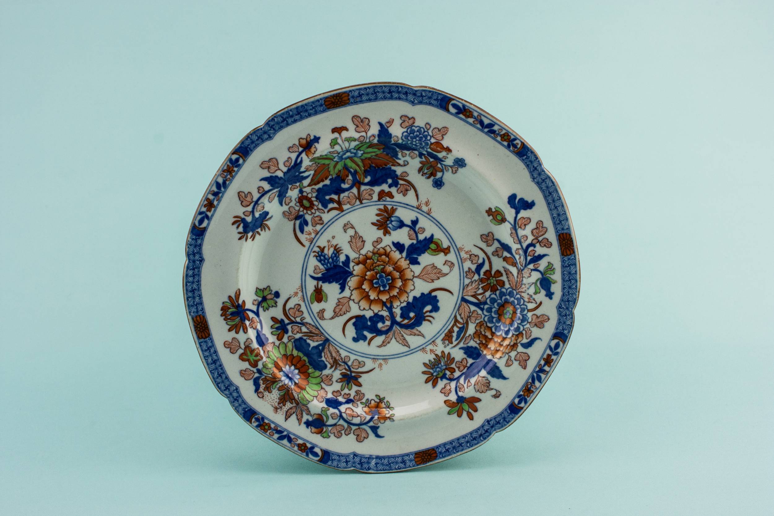 Antique Rustic Serving — Blue and white serving bowl