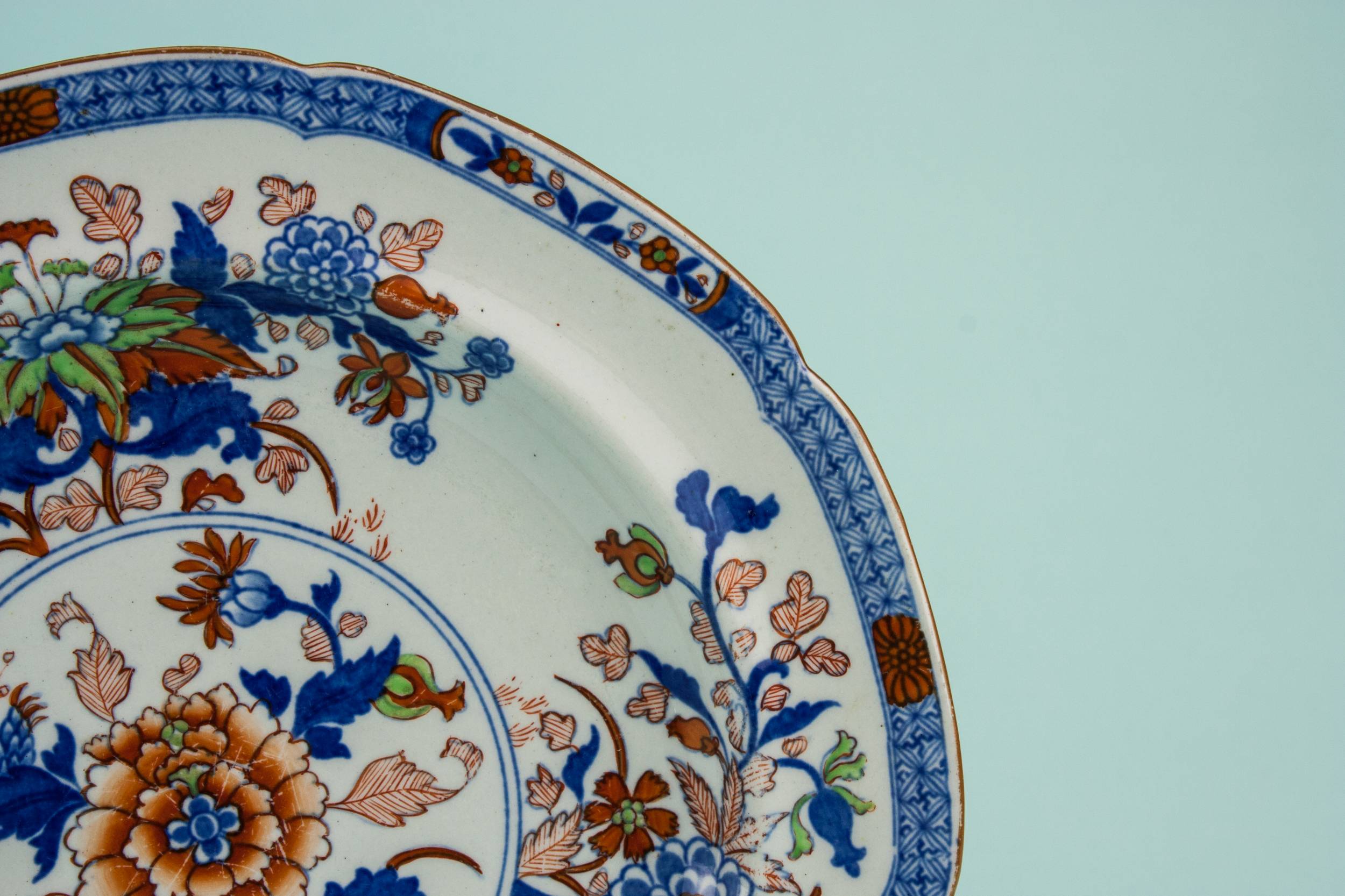 Antique Rustic Serving — Blue and white serving bowl 1
