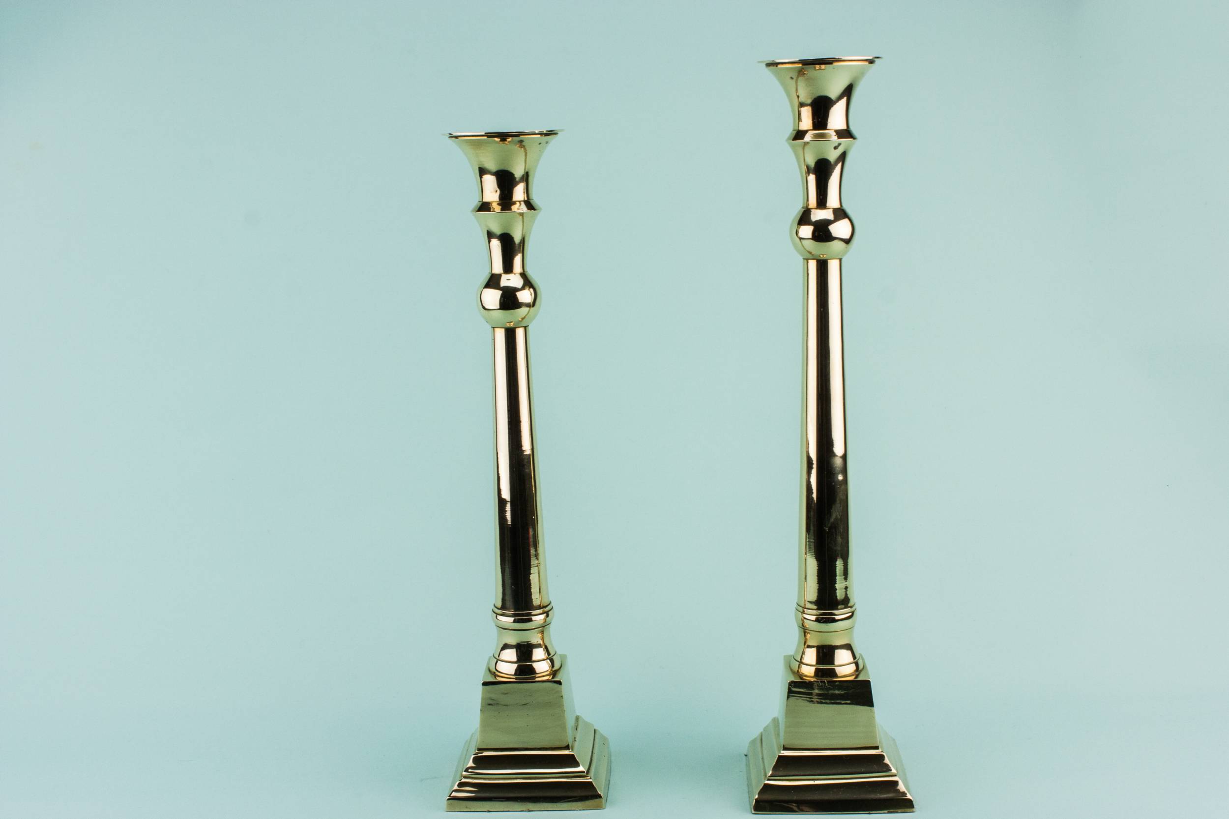 Vintage Brass Old — 2 brass tall candlesticks 1