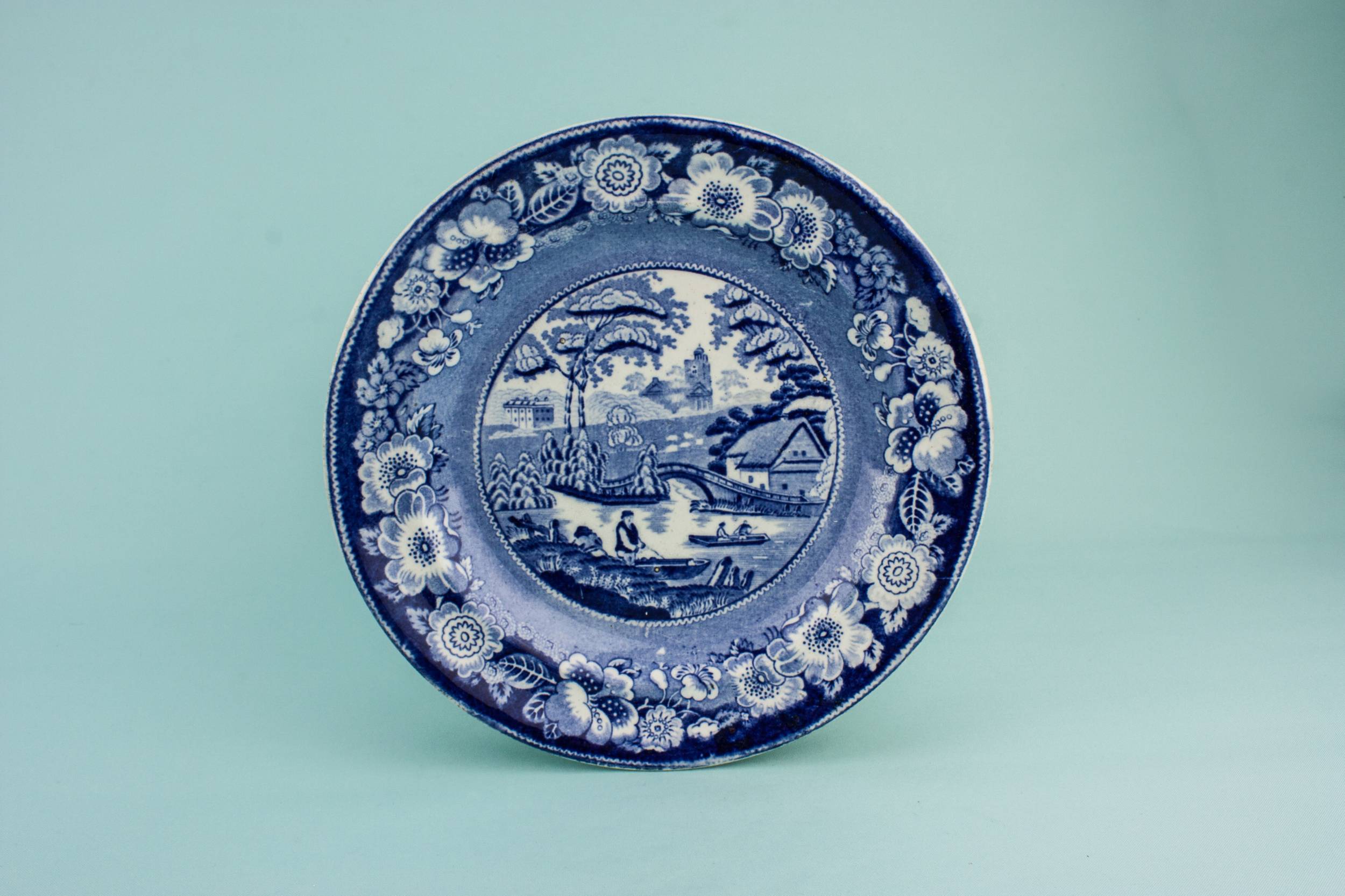 Colourful Antique Landscape — Blue and white serving bowl