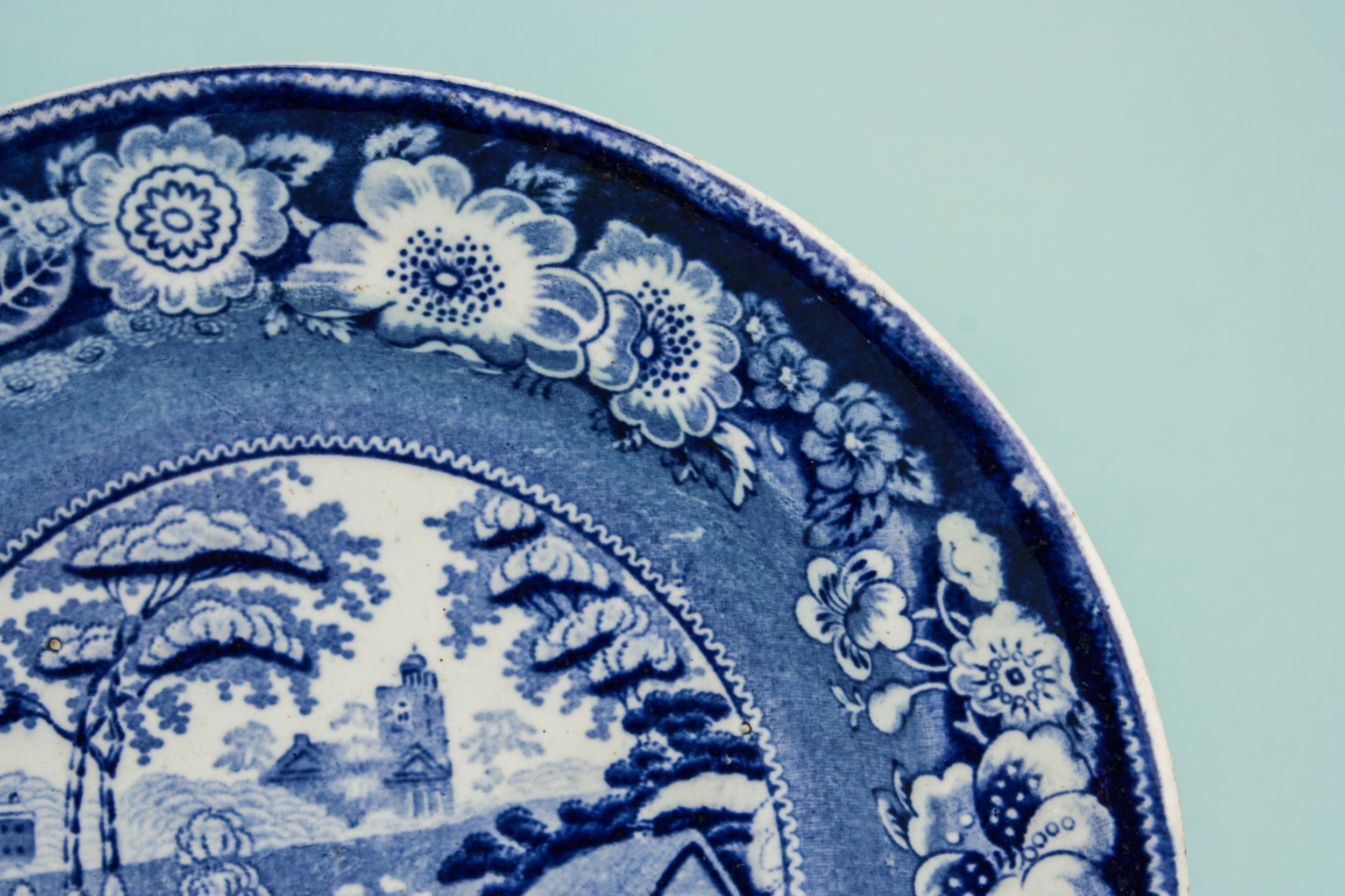 Colourful Antique Landscape — Blue and white serving bowl 1
