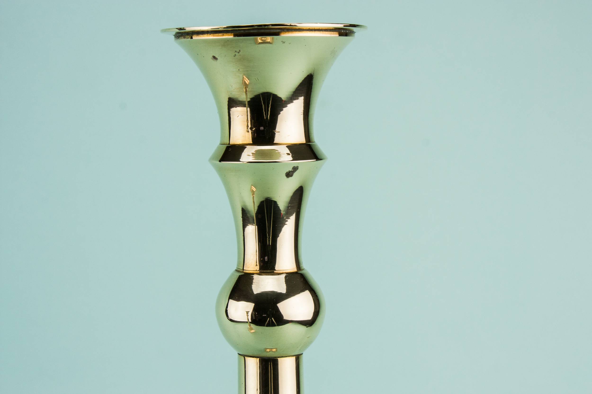 Vintage Brass Old — 2 brass tall candlesticks 2