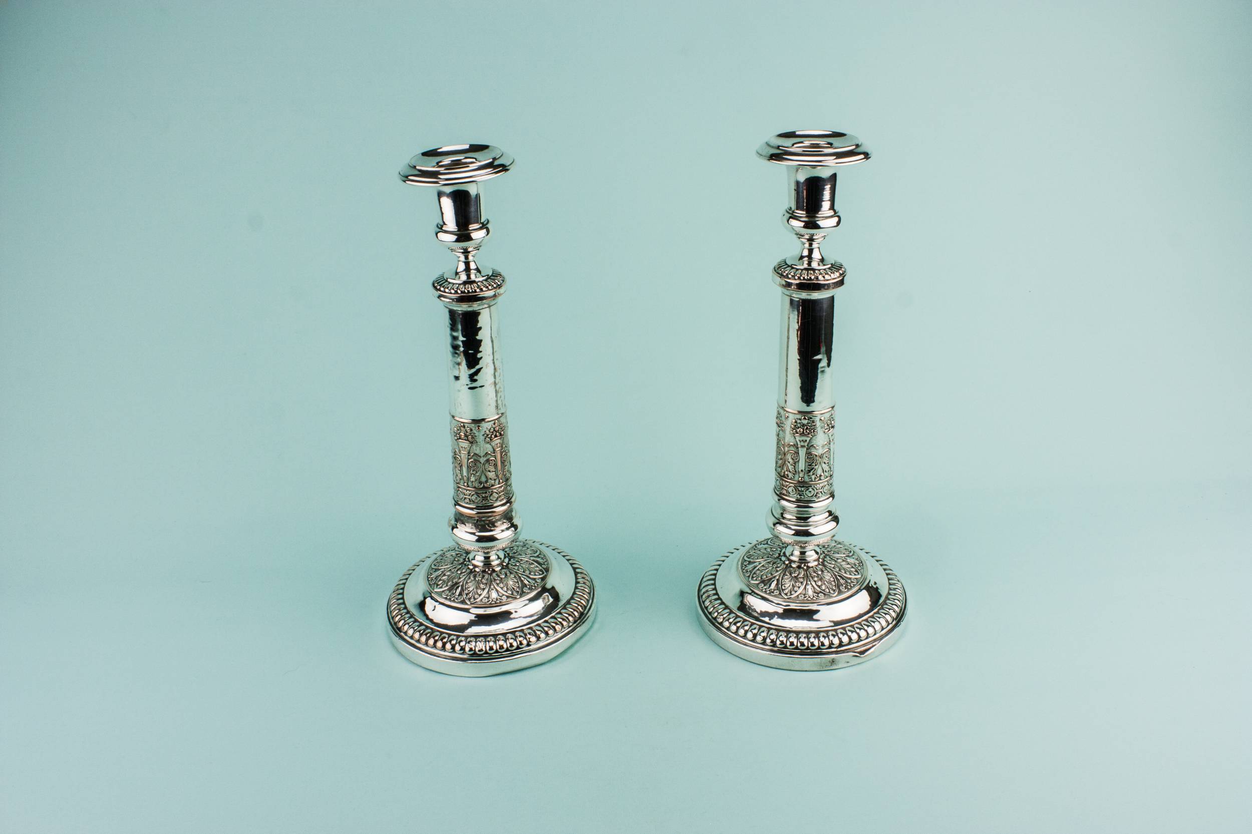 Rustic Neo-Classical CANDLESTICKS — 2 tall candlesticks