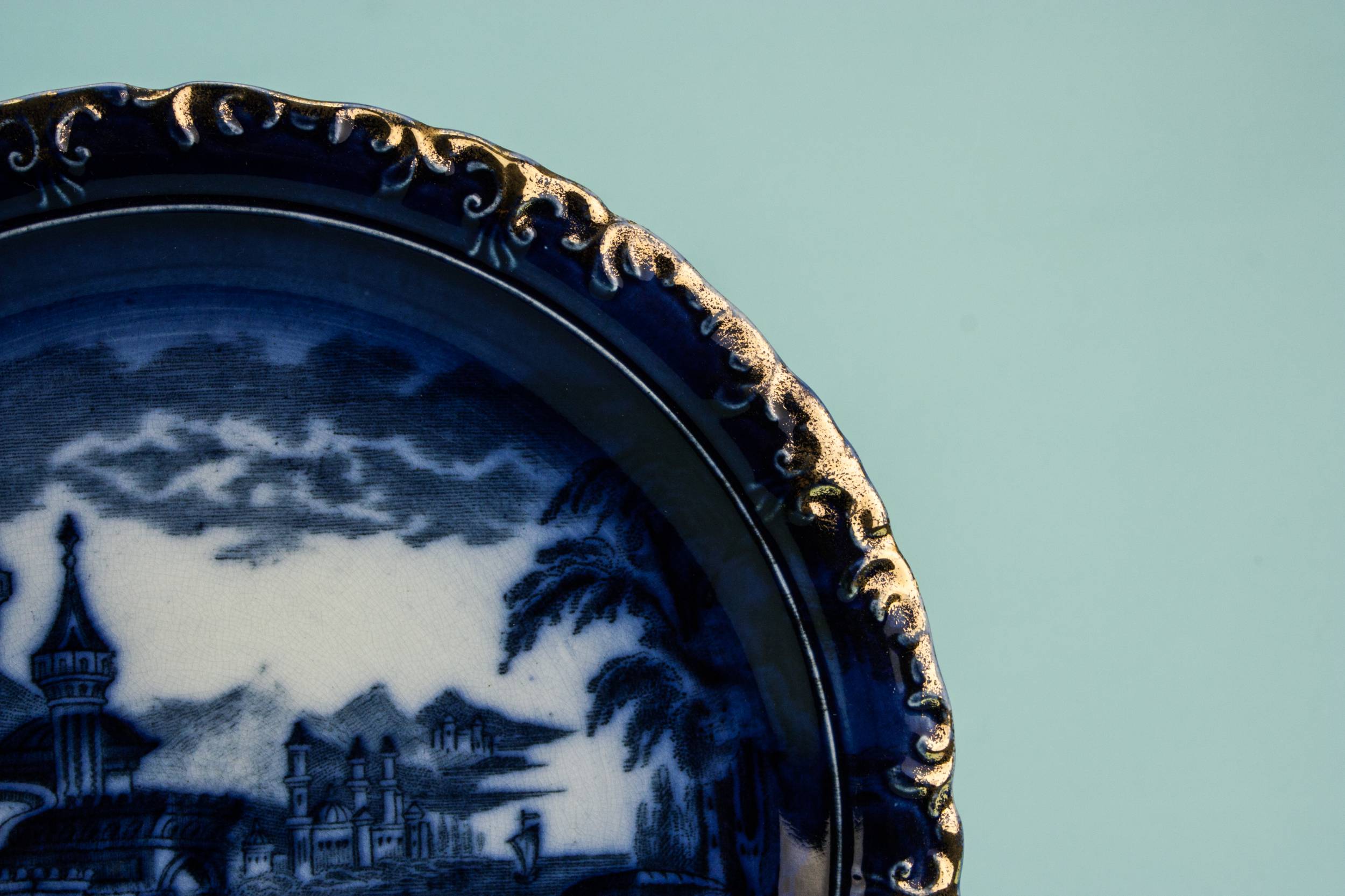 Pottery Elegant Landscape — Blue and white cake plate 1