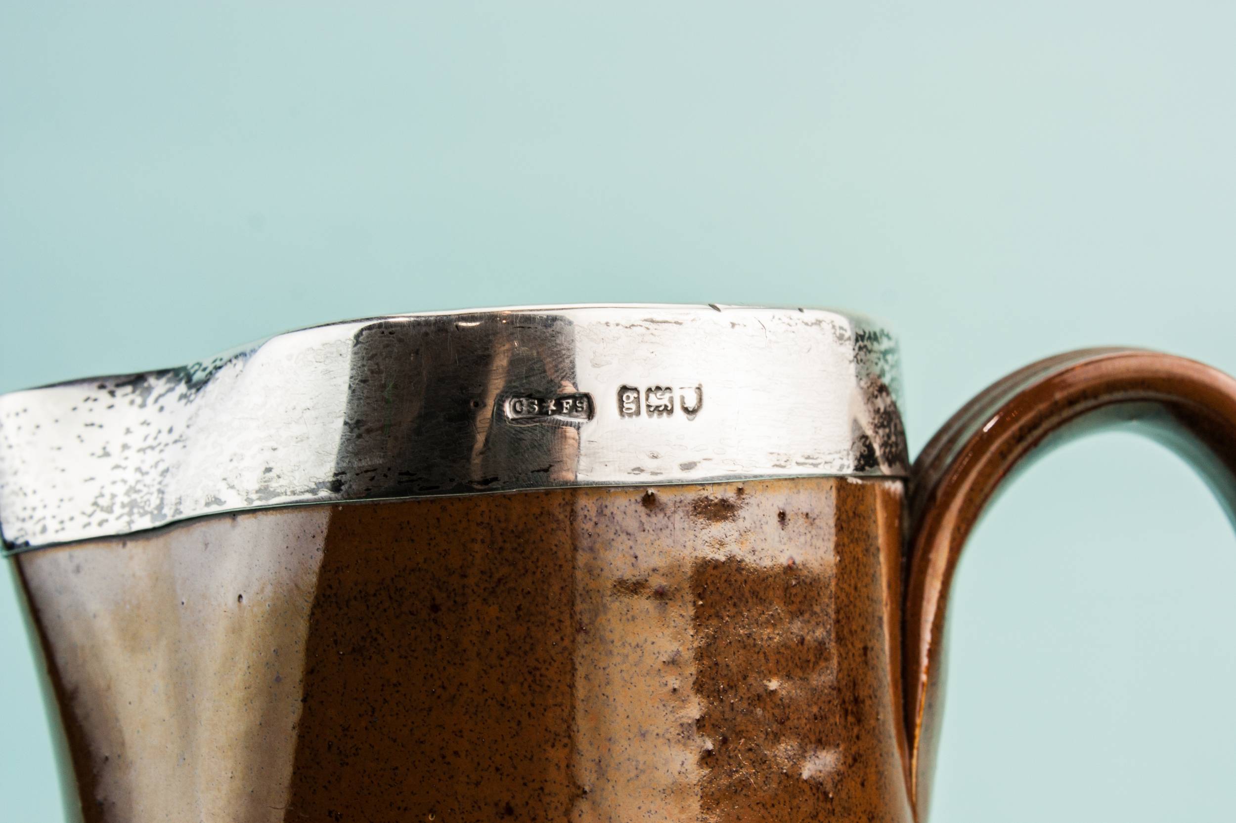 Sterling Silver Antique — Silver rimmed water jug 4