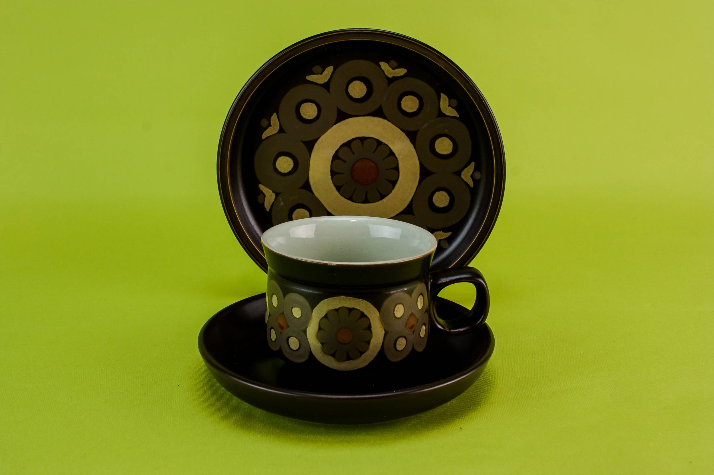 Persons Vintage Brown — Brown pottery tea set for six