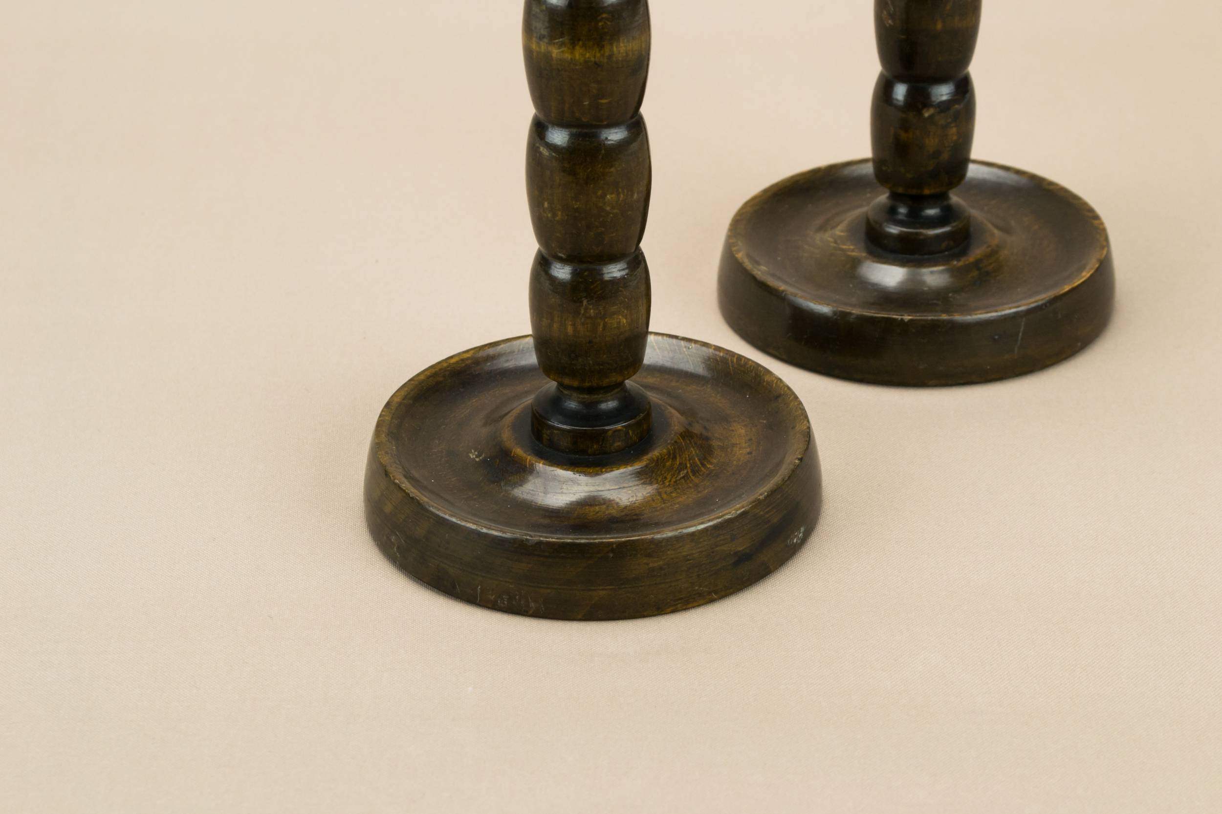 Spectacular Wood Bobbin — 2 mahogany candlestick 3