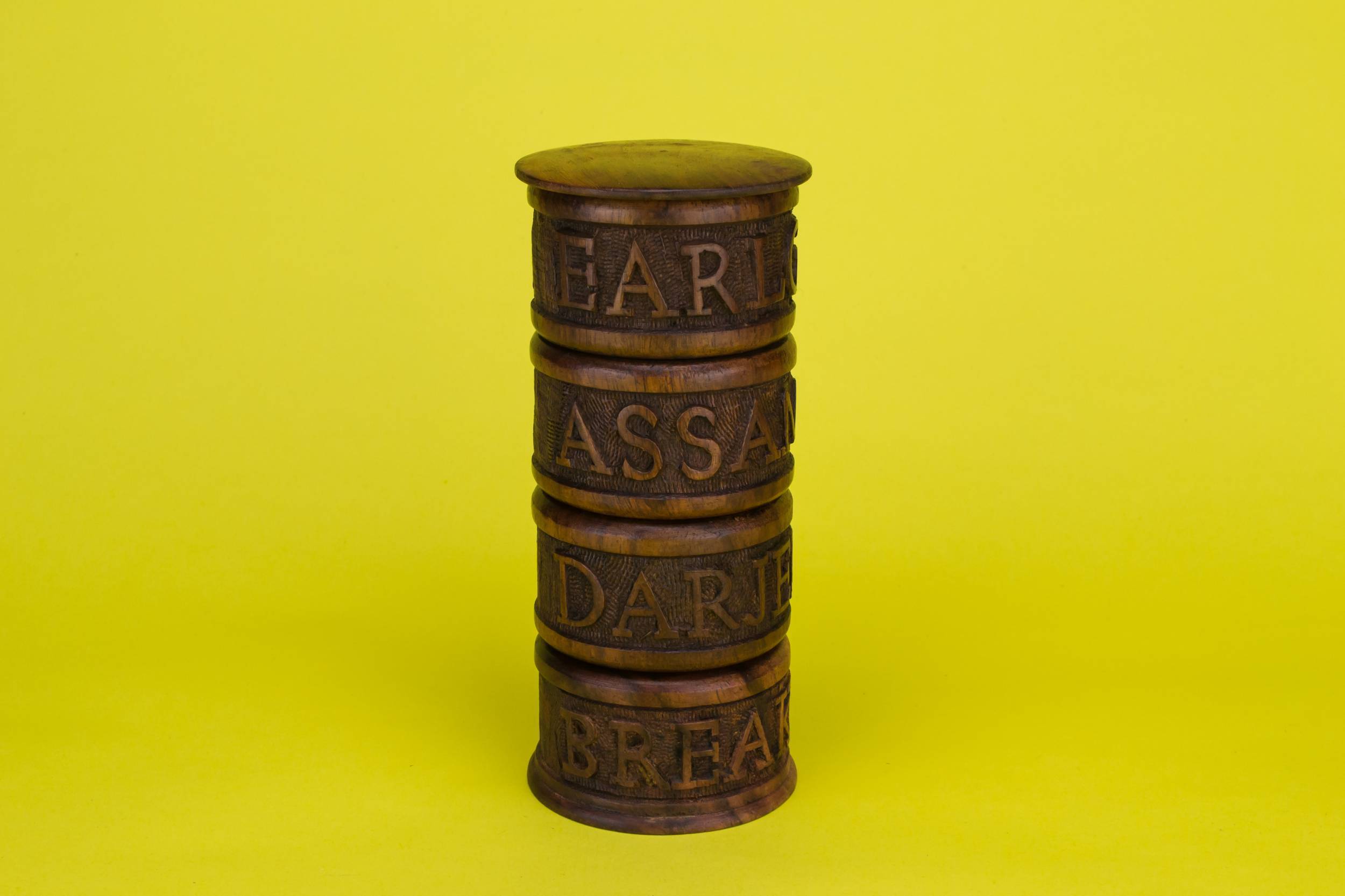 Wood Vintage TEA — 4 carved wood tea boxes