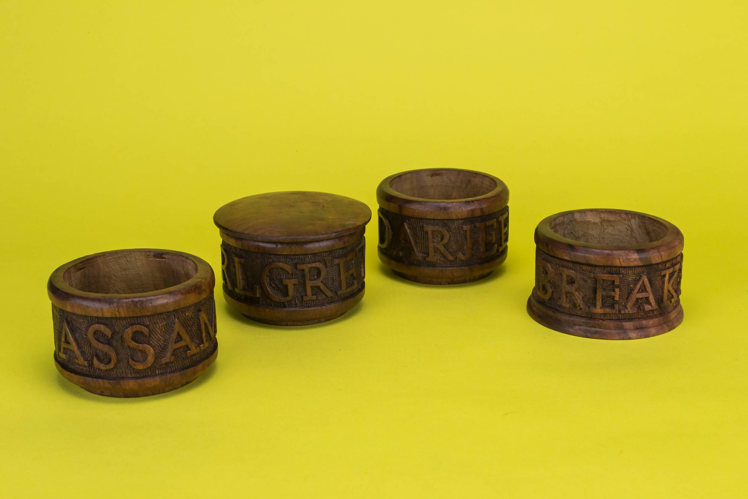 Wood Vintage TEA — 4 carved wood tea boxes 1