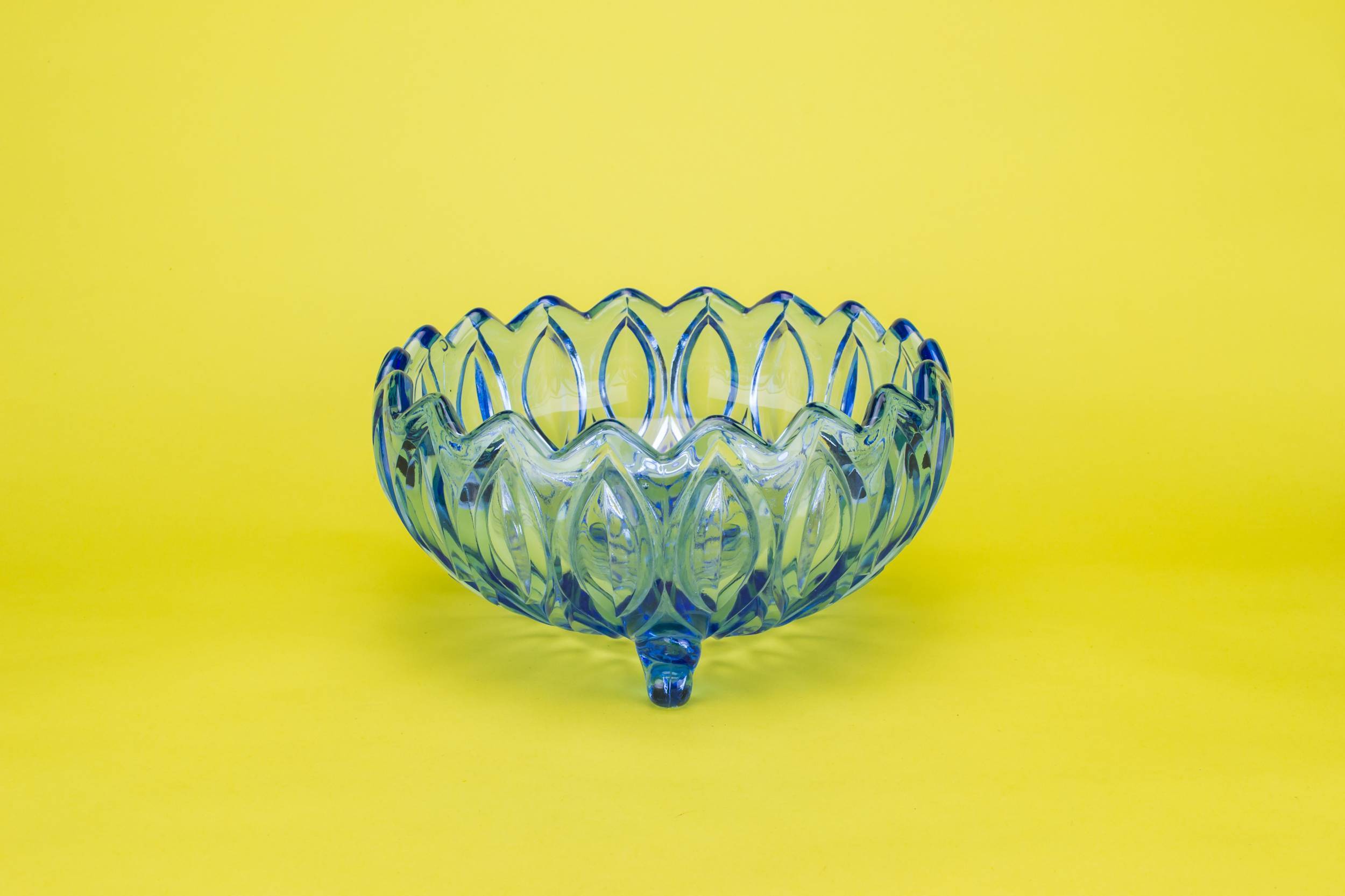 Tactile Vintage Petals — Blue pressed glass bowl