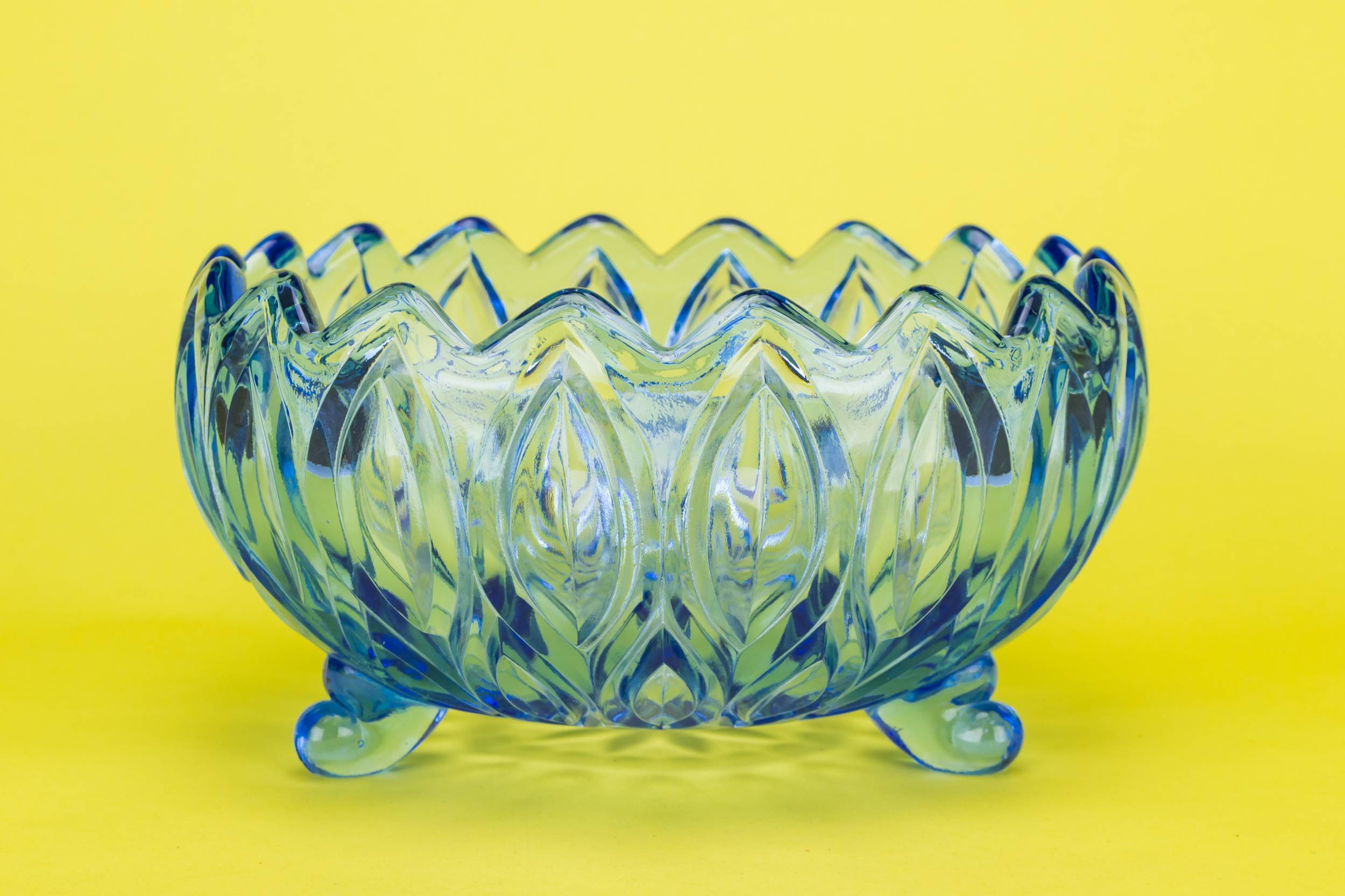 Tactile Vintage Petals — Blue pressed glass bowl 2