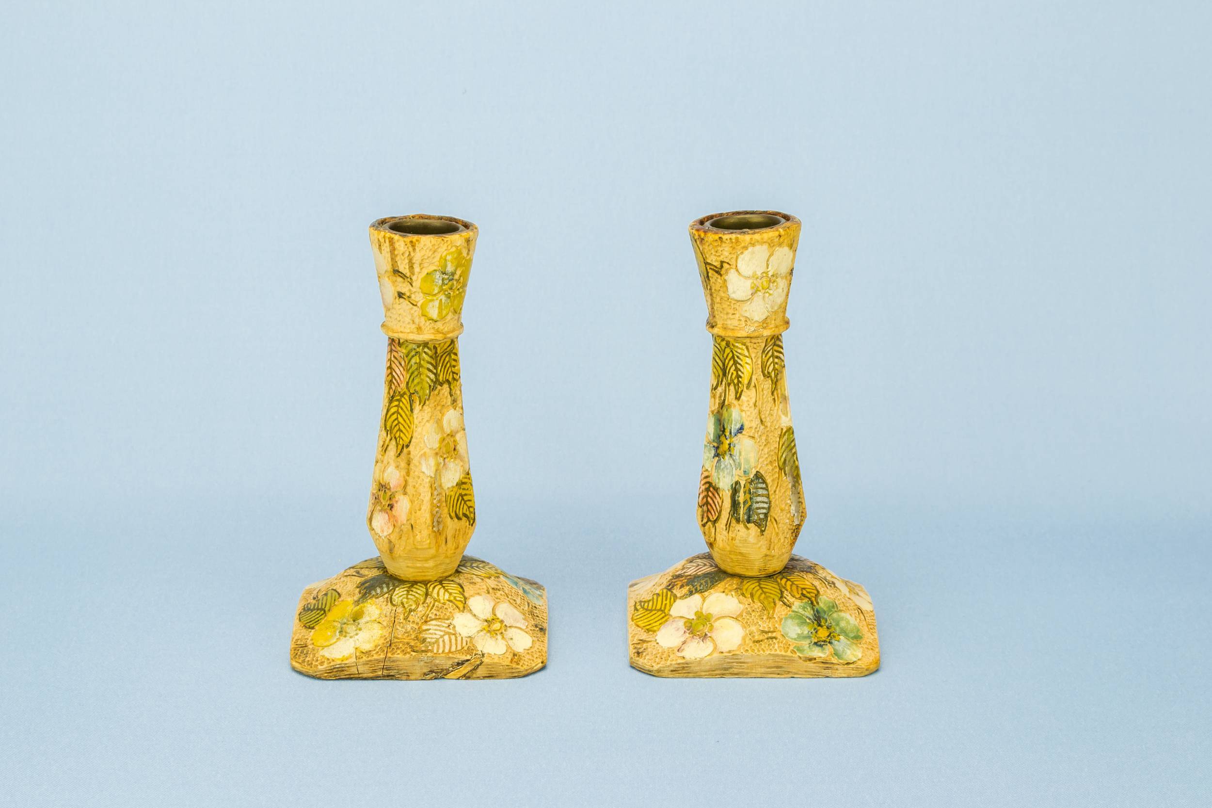 Charming Vintage Floral — 2 painted candlesticks 1