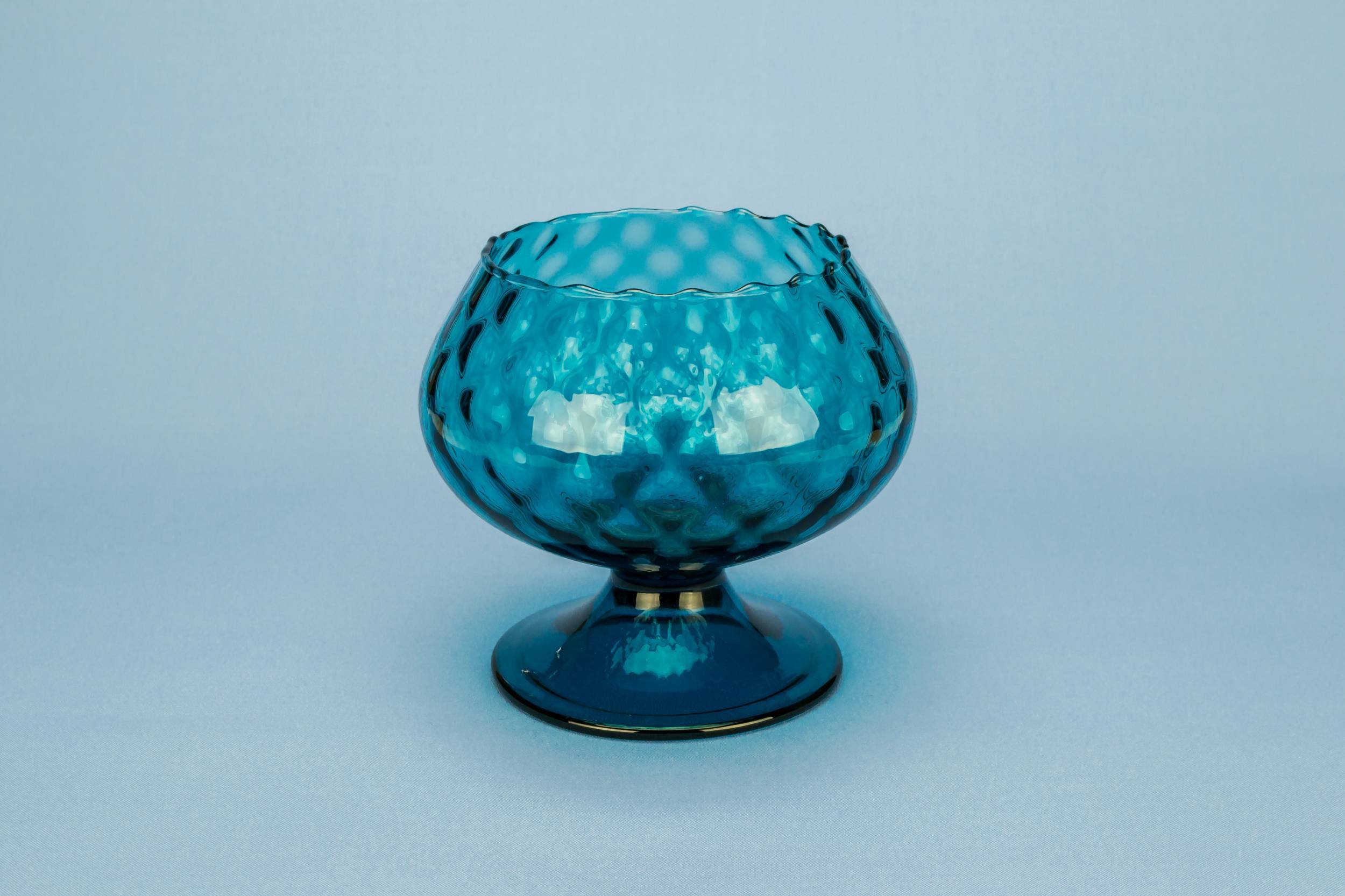 Glass Vintage Honeycomb — Blue glass stem bowl