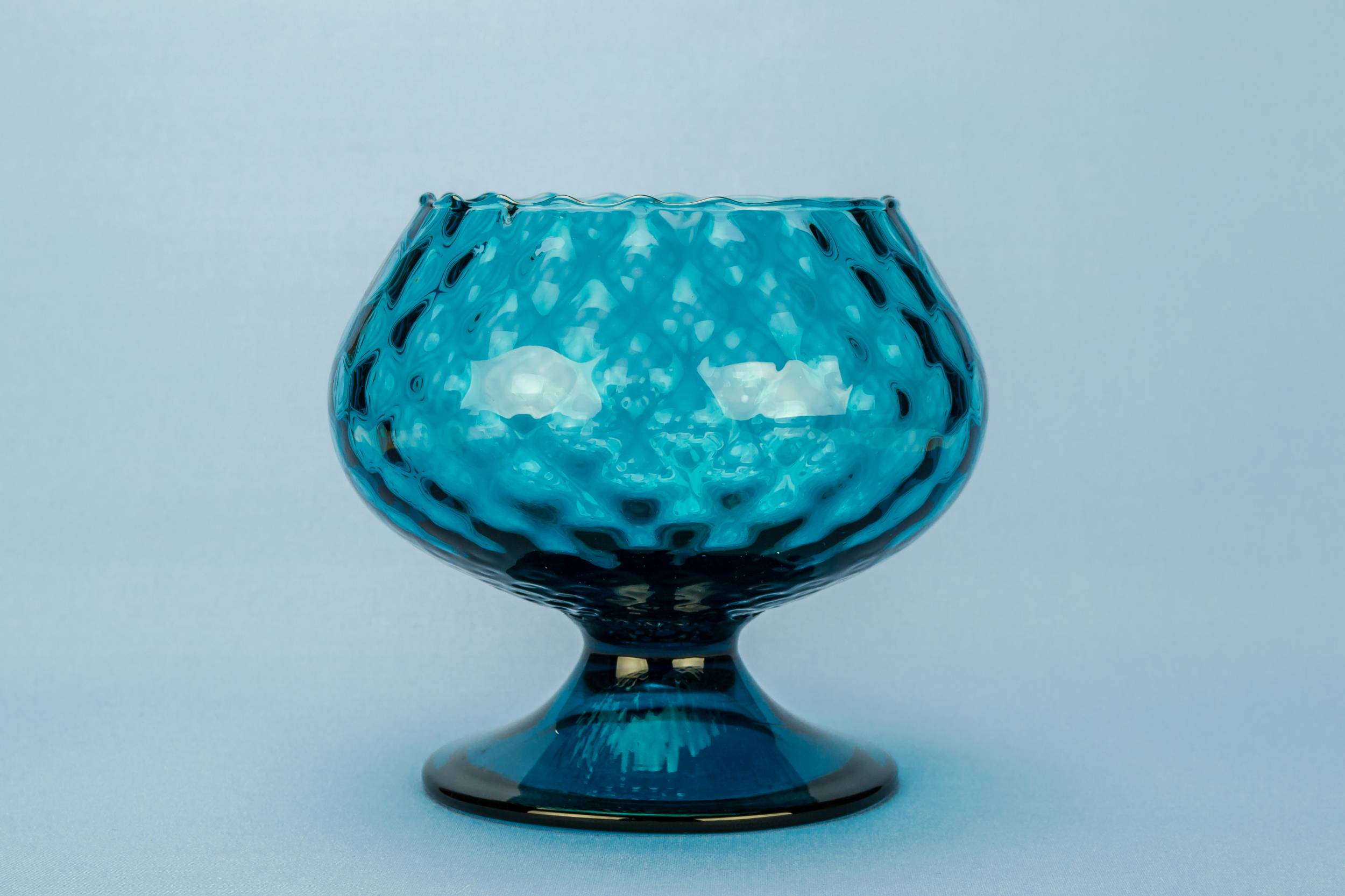 Glass Vintage Honeycomb — Blue glass stem bowl 1