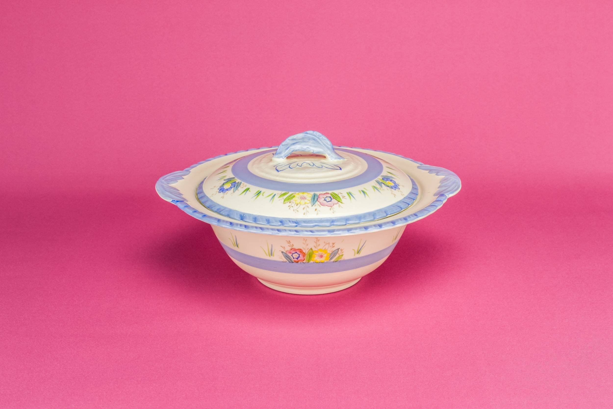 Ceramic Colourful Floral — Pink and blue serving tureen
