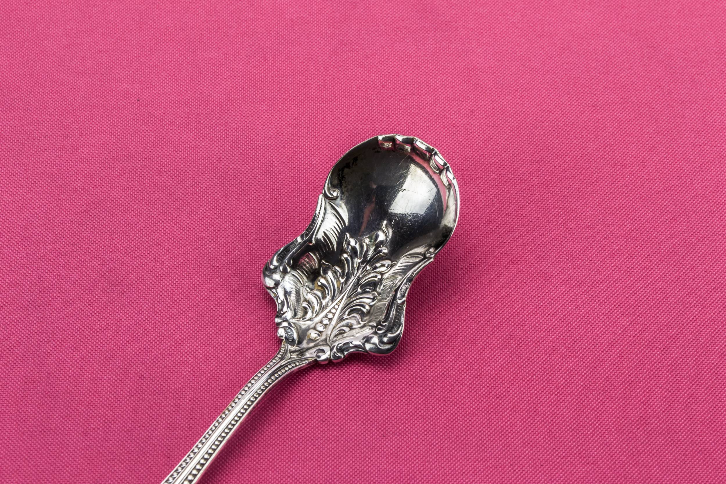 Attractive Antique Floral — Silver plated sugar spoon 2