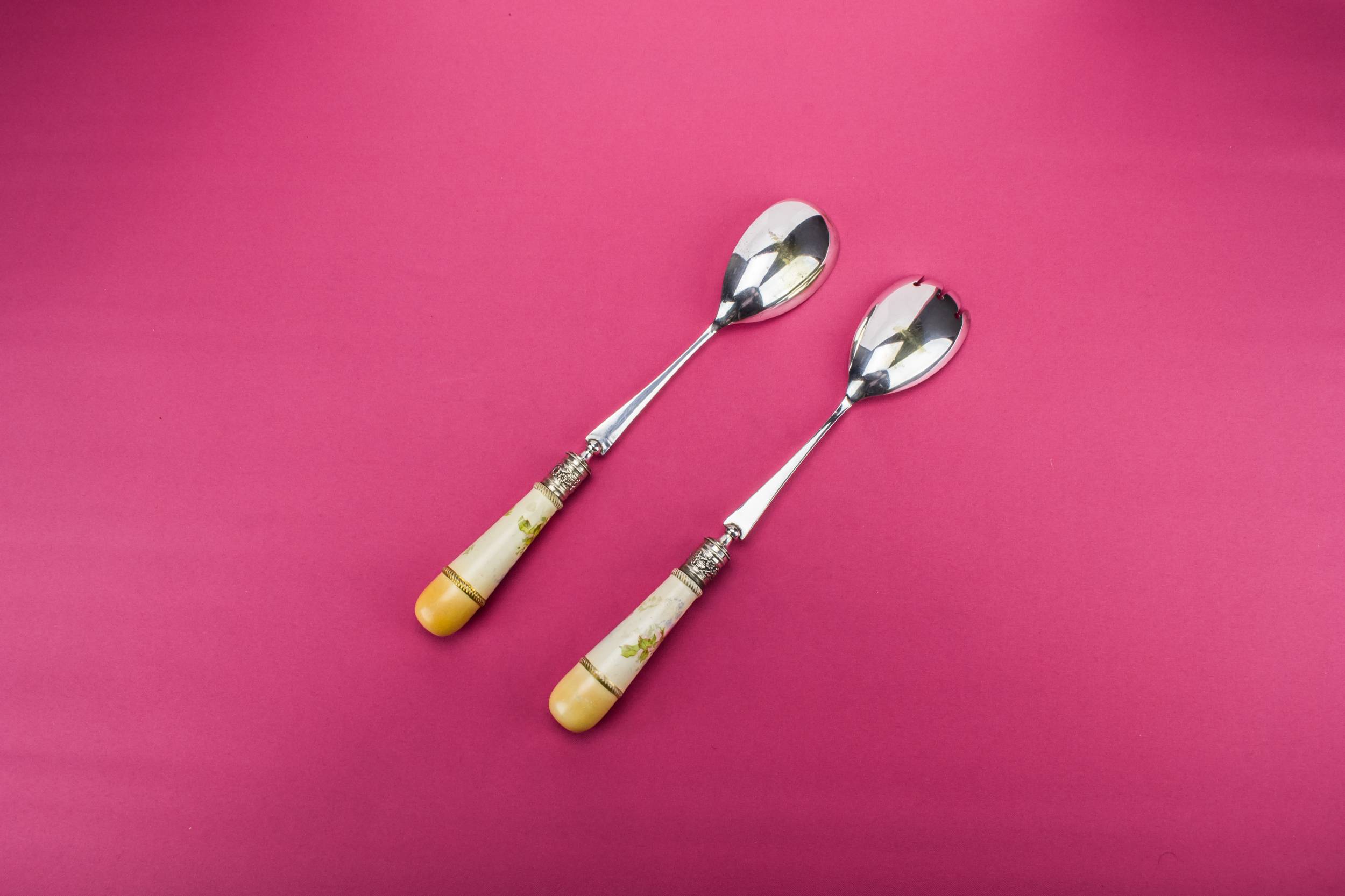 Antique Pink Floral — 2 salad serving spoons 1