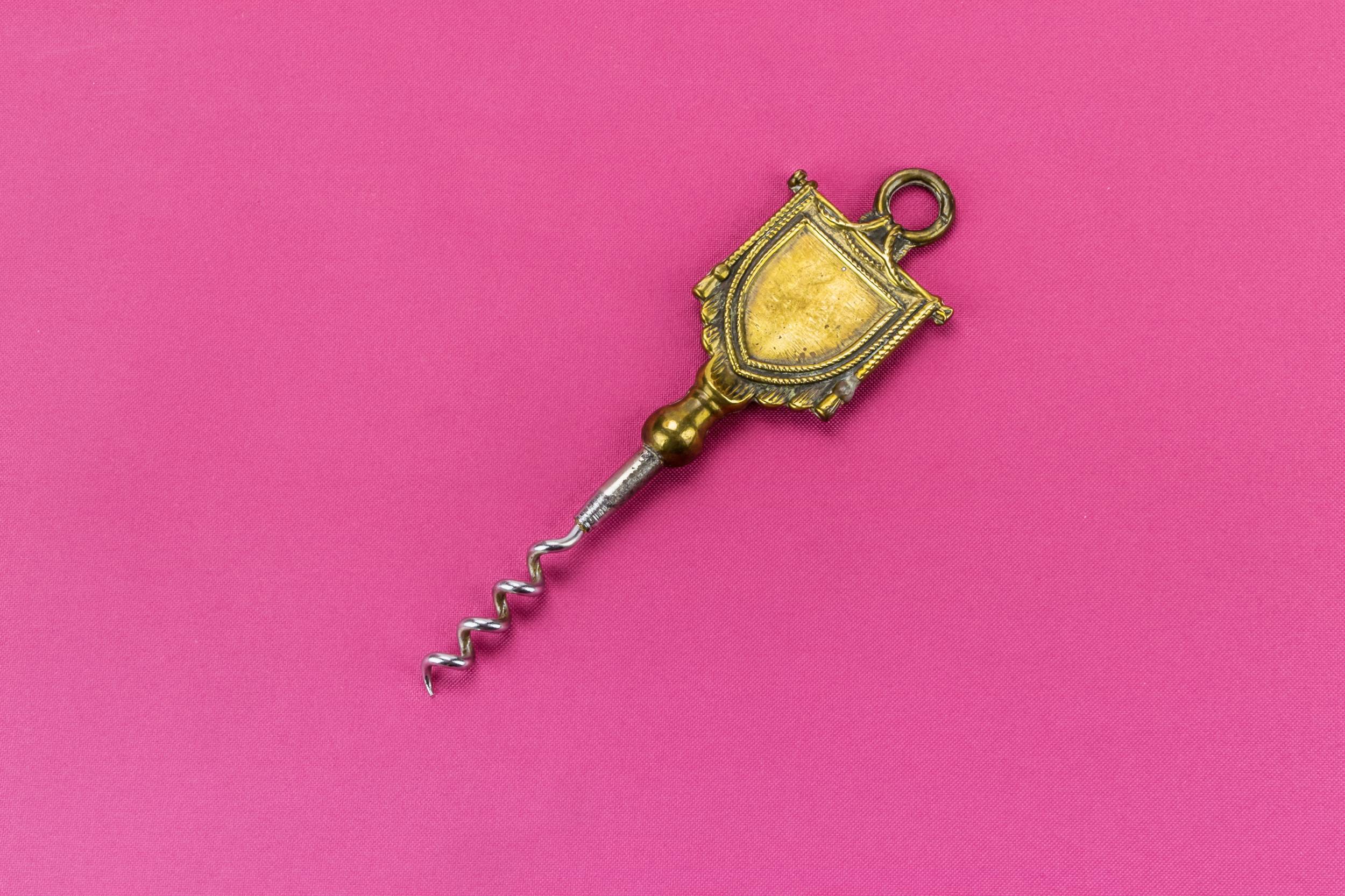Charming Vintage CORKSCREW — Brass banner corkscrew