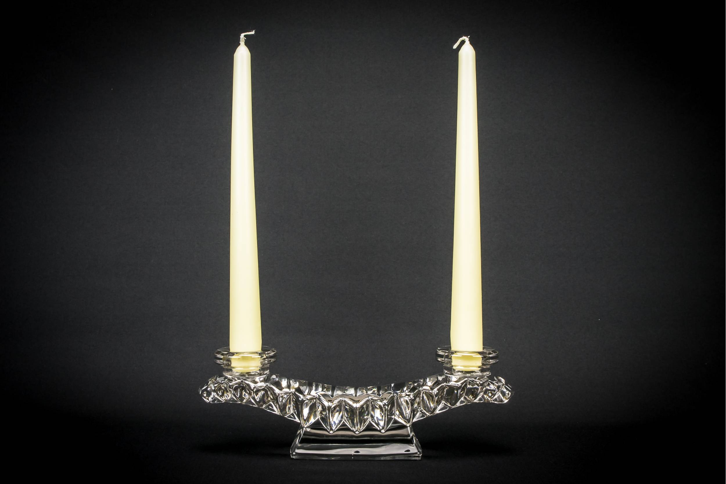 Glass Vintage Gadrooned — 2 heavy glass candle holders 1