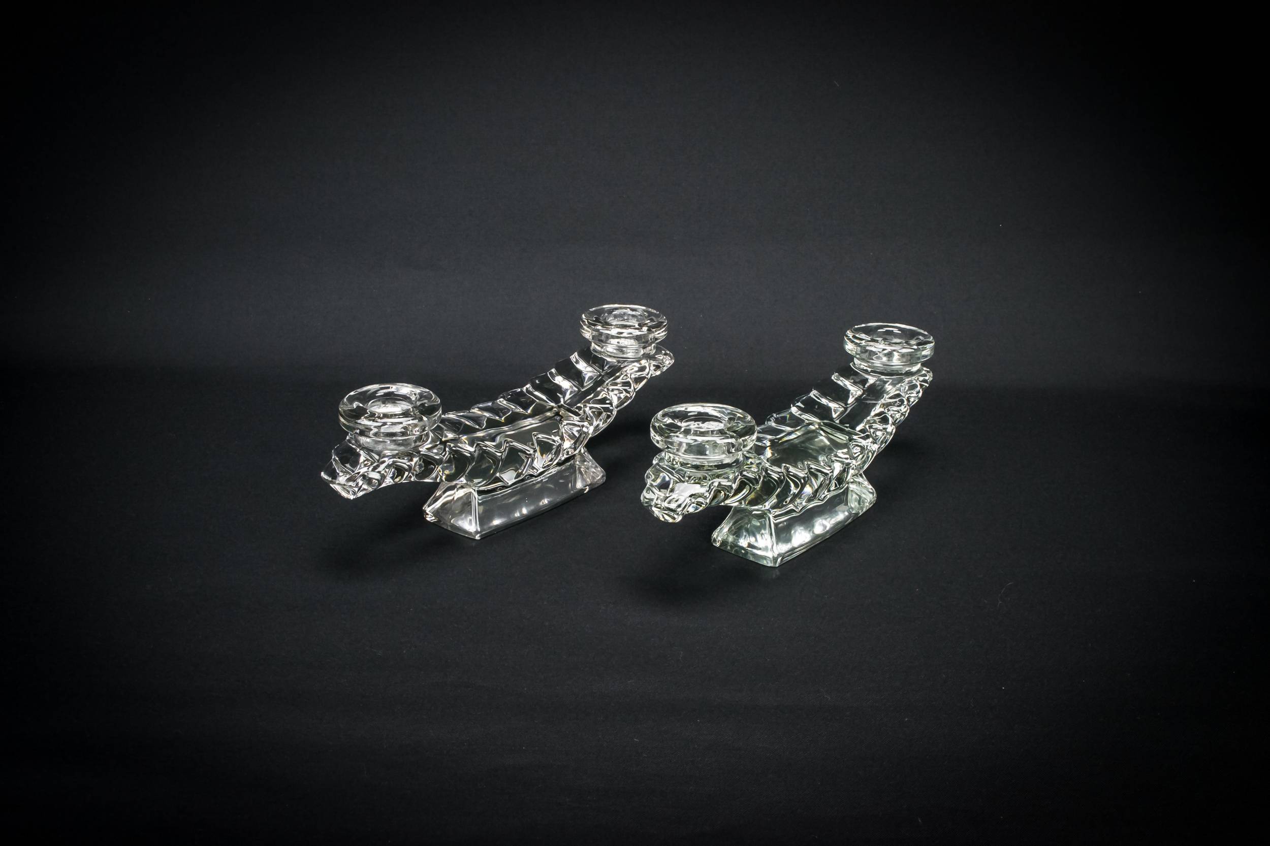 Glass Vintage Gadrooned — 2 heavy glass candle holders