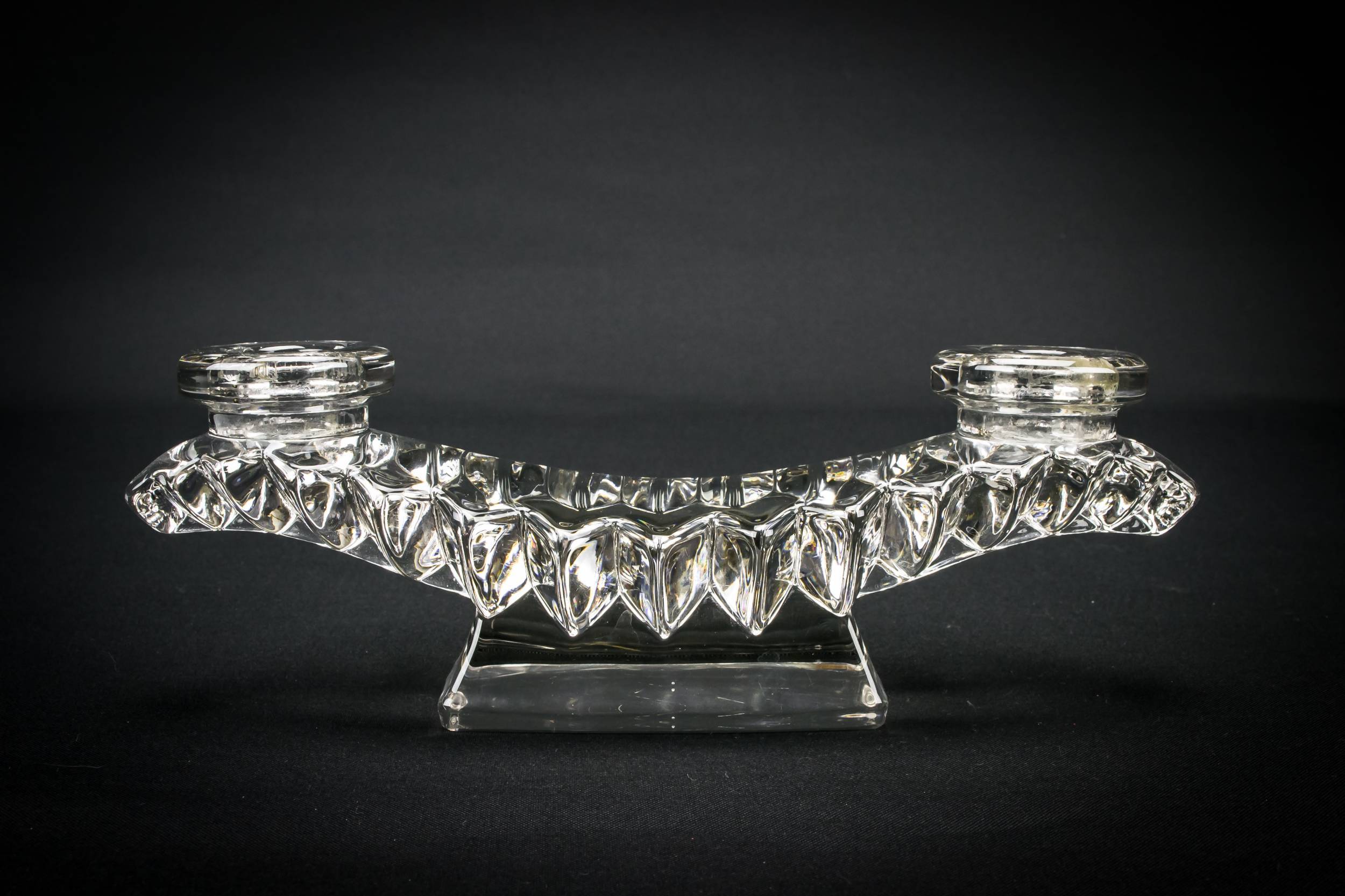 Glass Vintage Gadrooned — 2 heavy glass candle holders 3