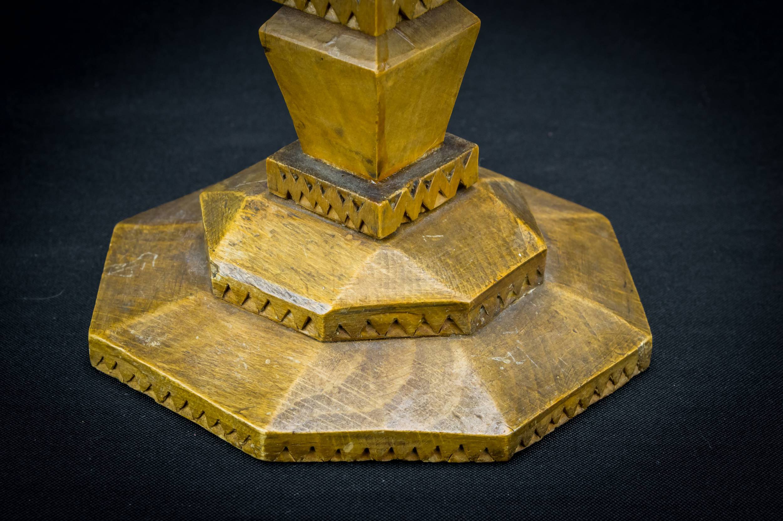 Retro Wood Geometric — 2 Folk Art candlesticks 2