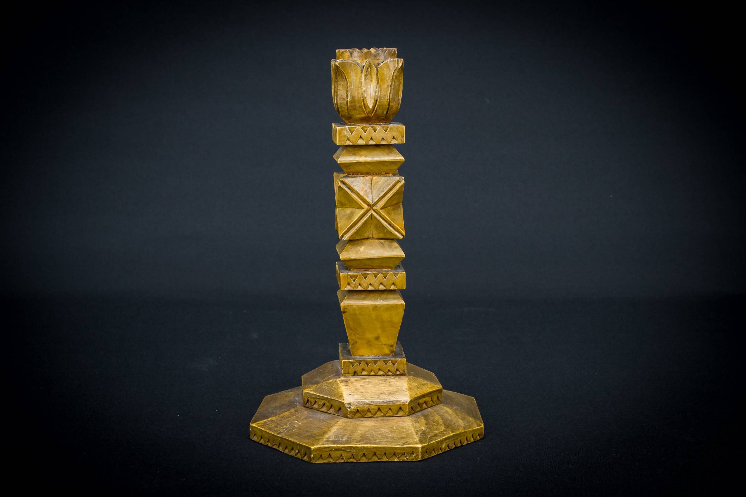 Retro Wood Geometric — 2 Folk Art candlesticks 3