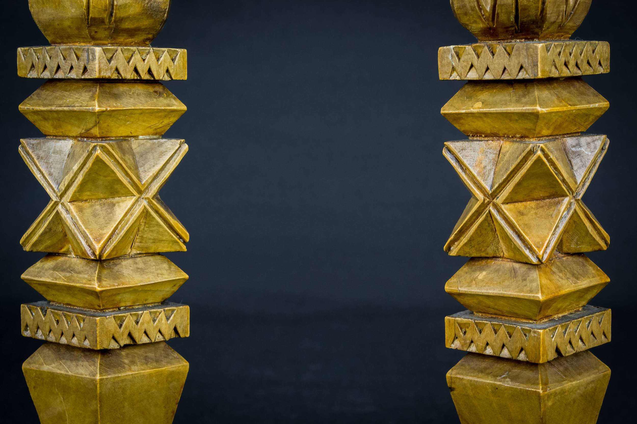 Retro Wood Geometric — 2 Folk Art candlesticks 4