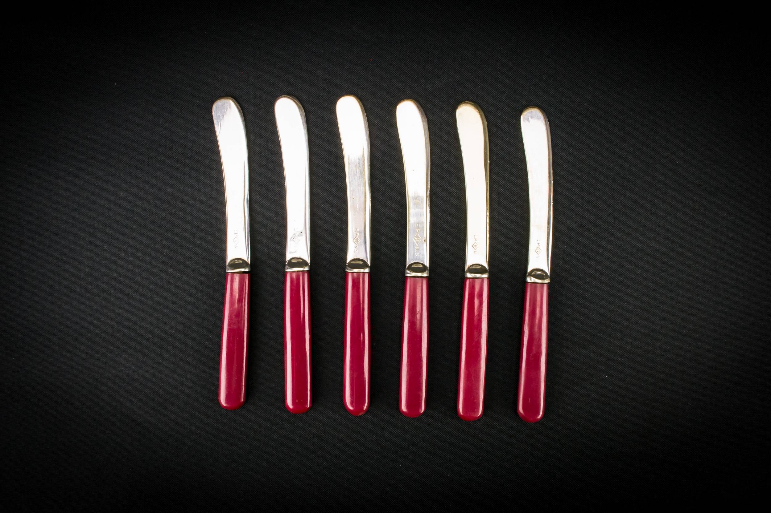 Art Deco Vintage — 6 red dessert knives