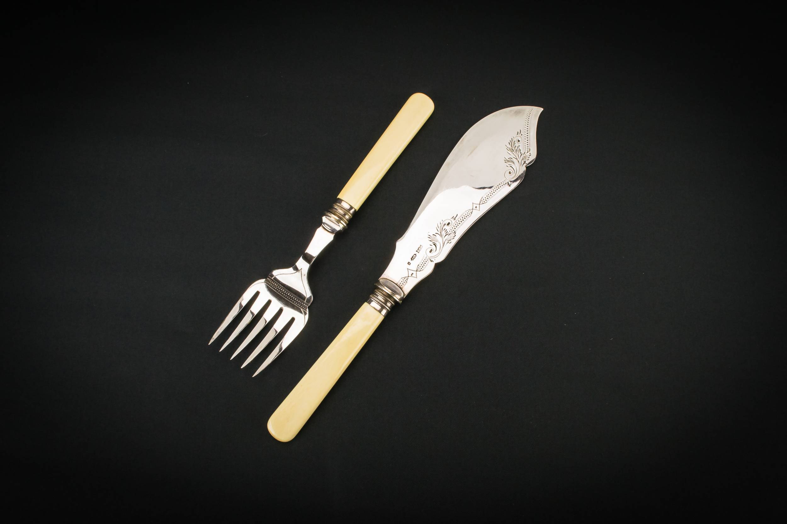 Silver Plated Ivory — Fish serving knife and fork