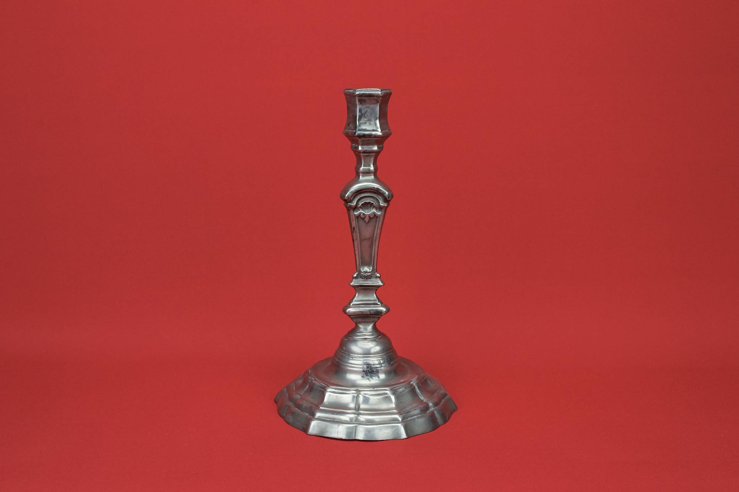 Pewter Unusual Fluted — Grey pewter candlestick