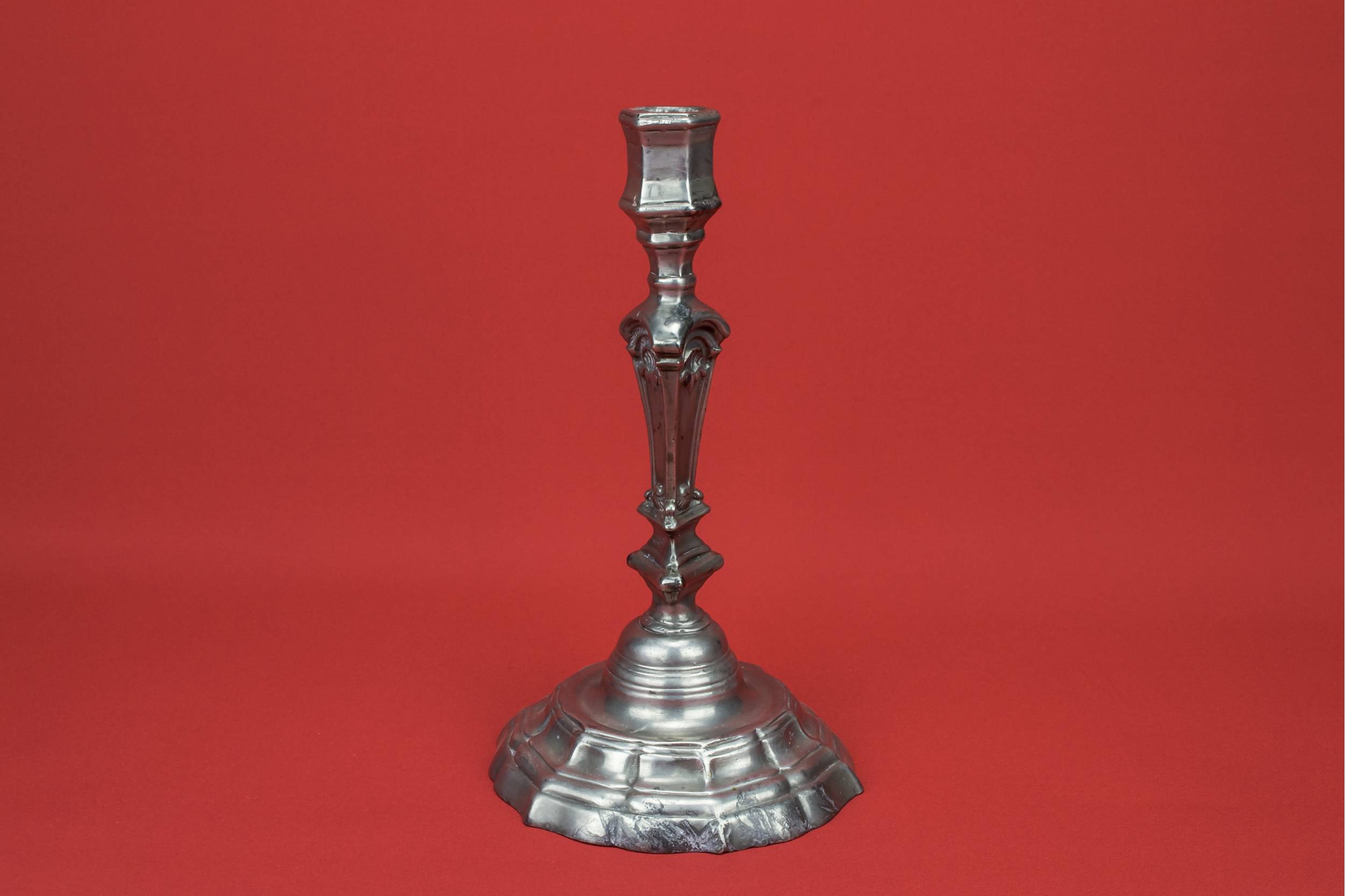 Pewter Unusual Fluted — Grey pewter candlestick 2