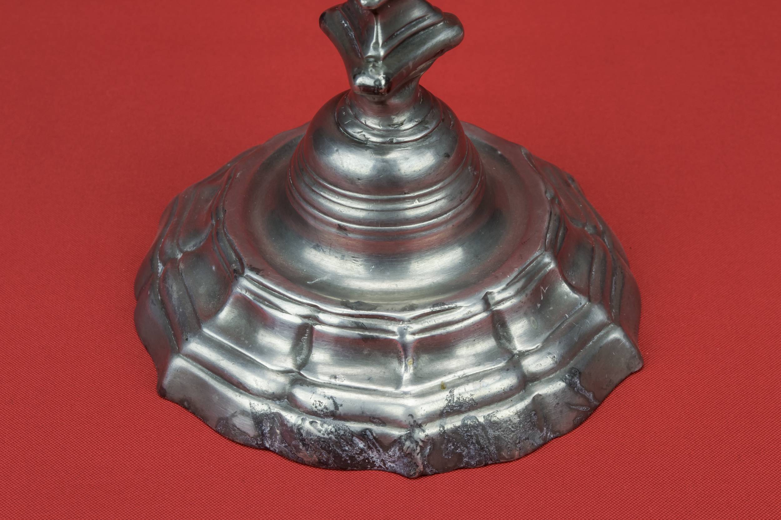 Pewter Unusual Fluted — Grey pewter candlestick 3