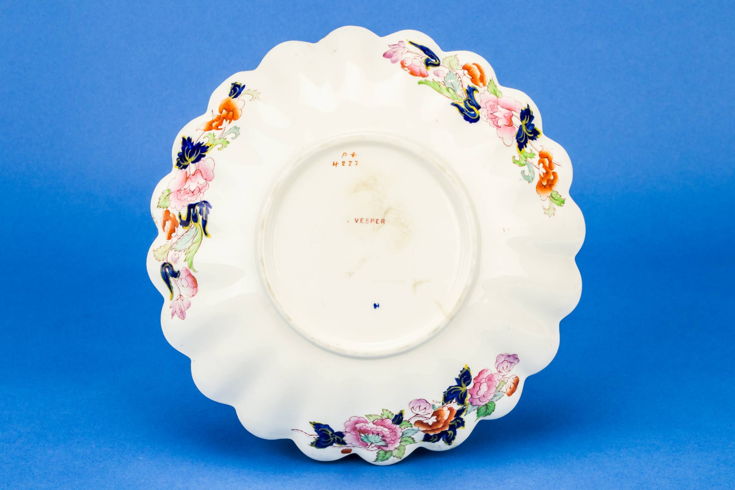 Antique Ceramic Floral — Blue white and pink bowl 2