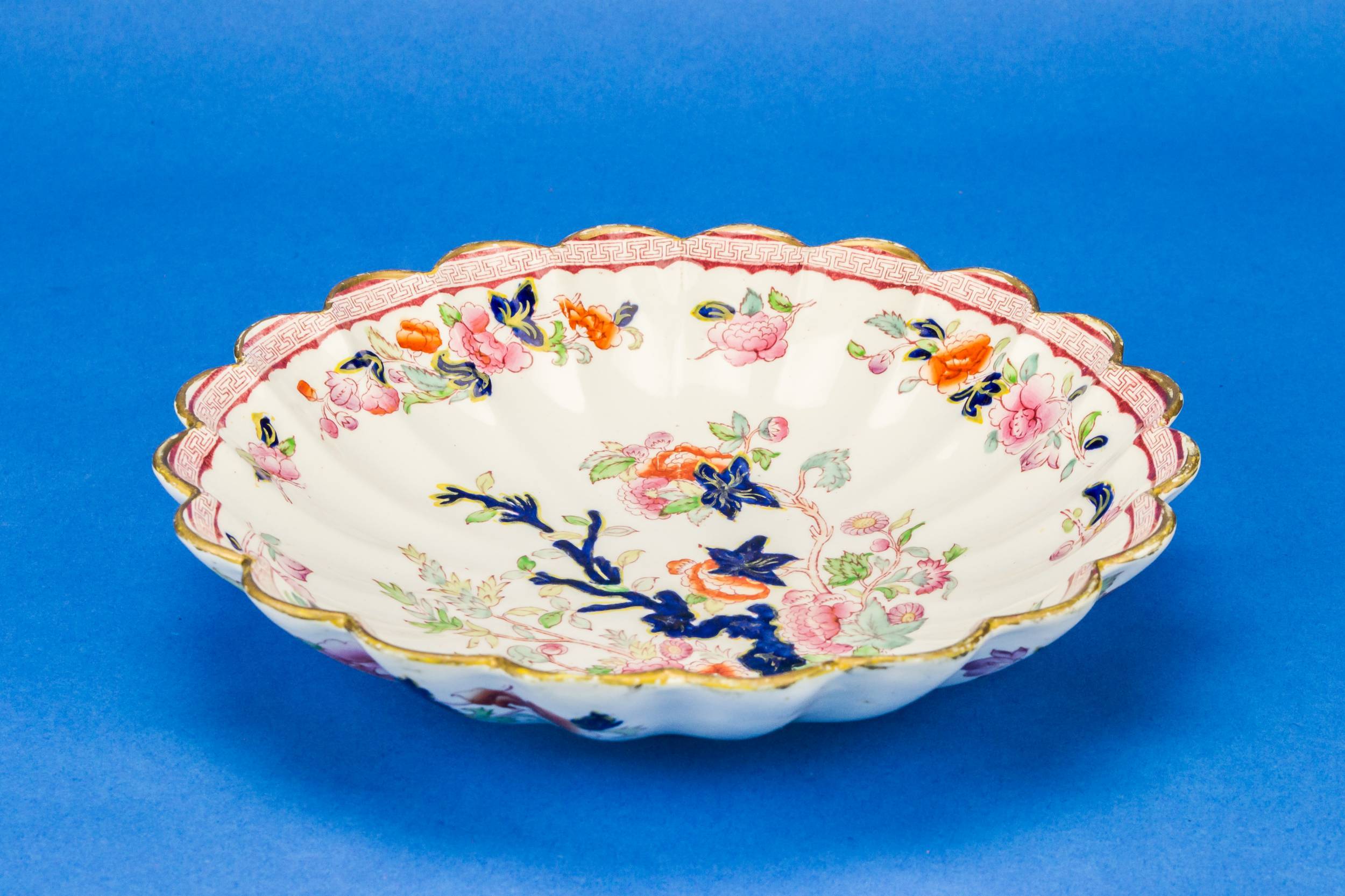 Antique Ceramic Floral — Blue white and pink bowl 1