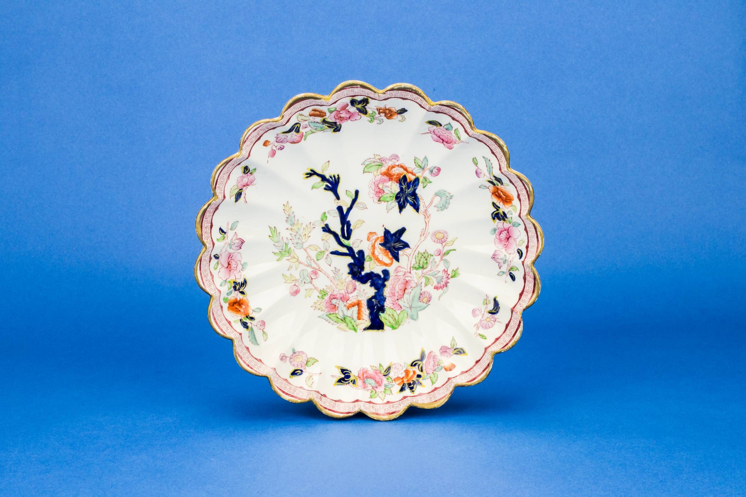 Antique Ceramic Floral — Blue white and pink bowl