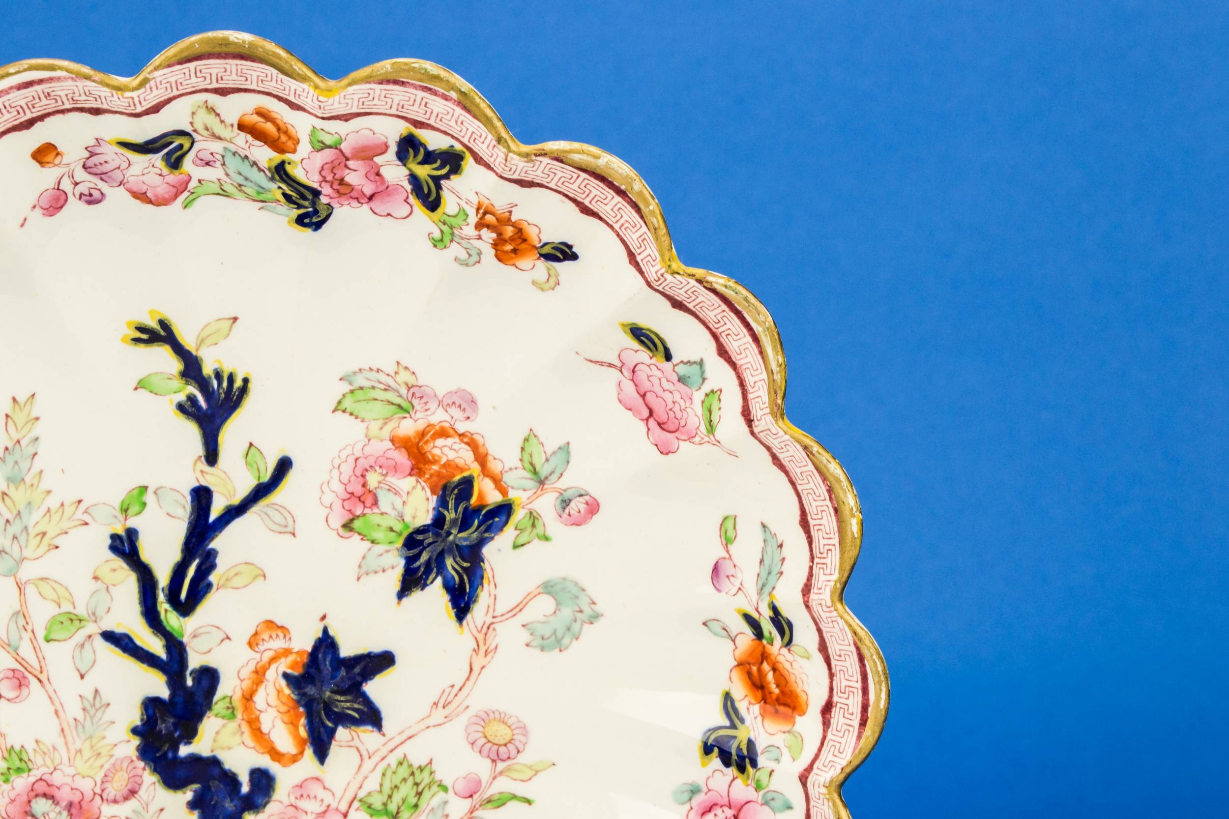 Antique Ceramic Floral — Blue white and pink bowl 3