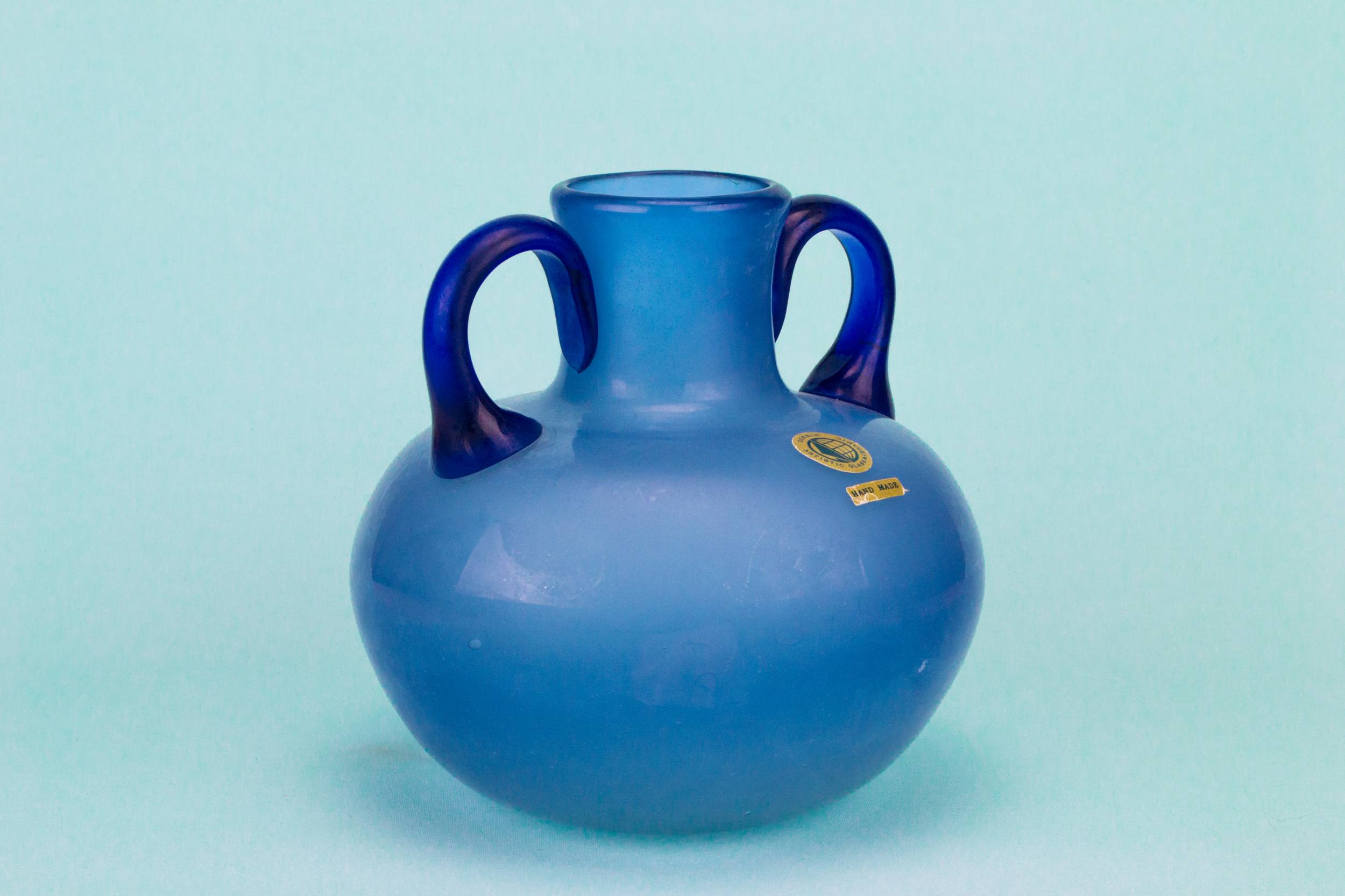 Vintage Elegant Minimalist — Blue glass vase with handles 3