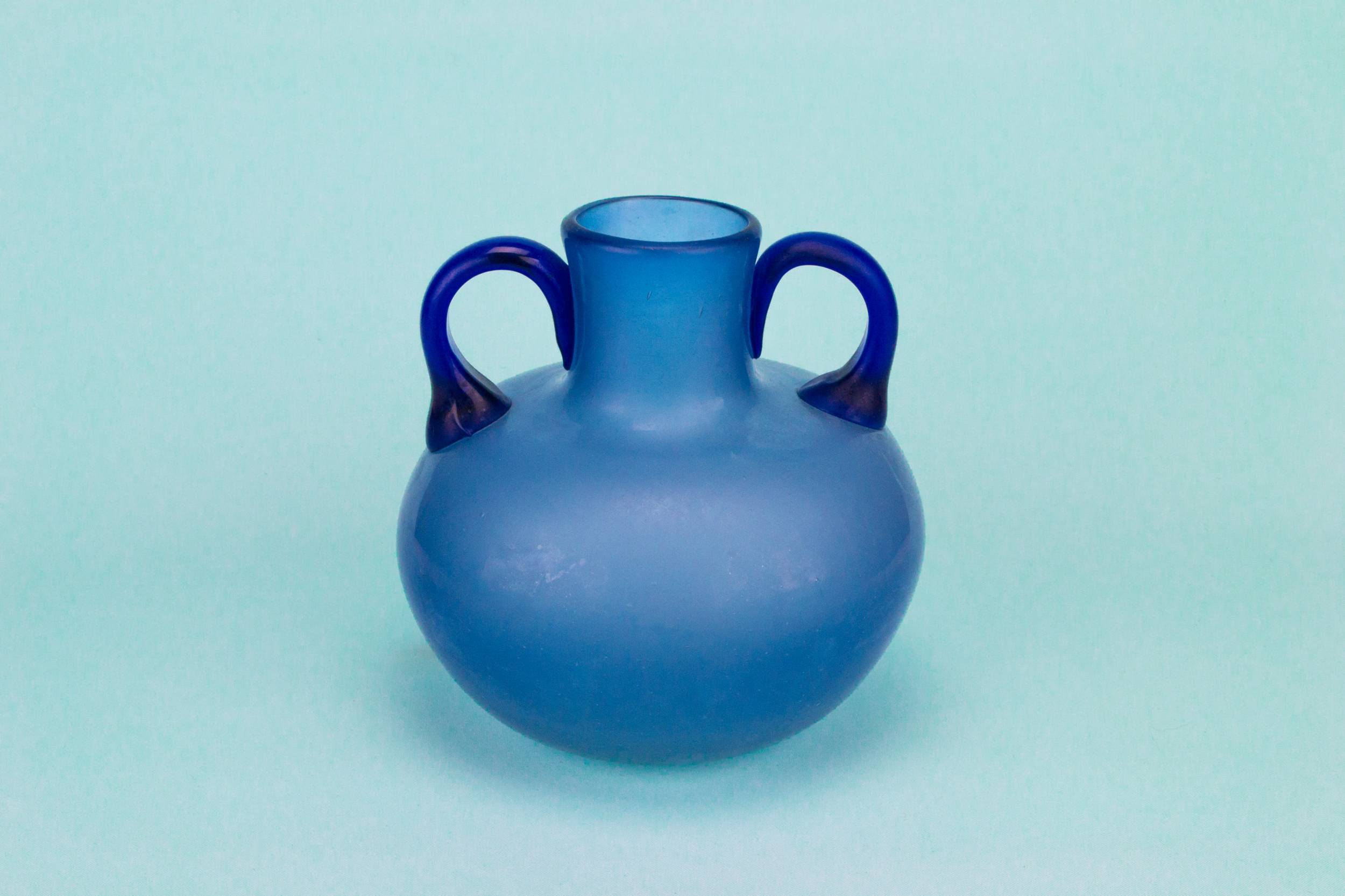 Vintage Elegant Minimalist — Blue glass vase with handles