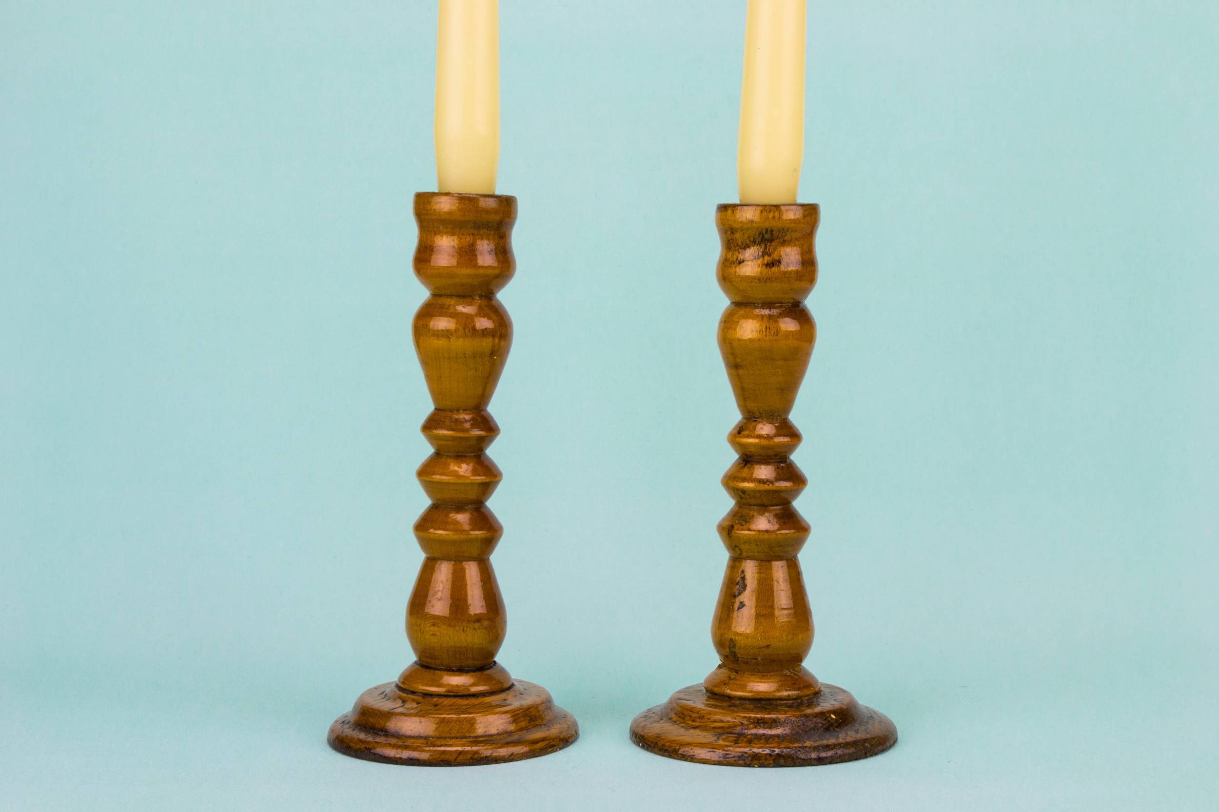 Blonde Wood Bobbin — 2 bobbin candlesticks 1