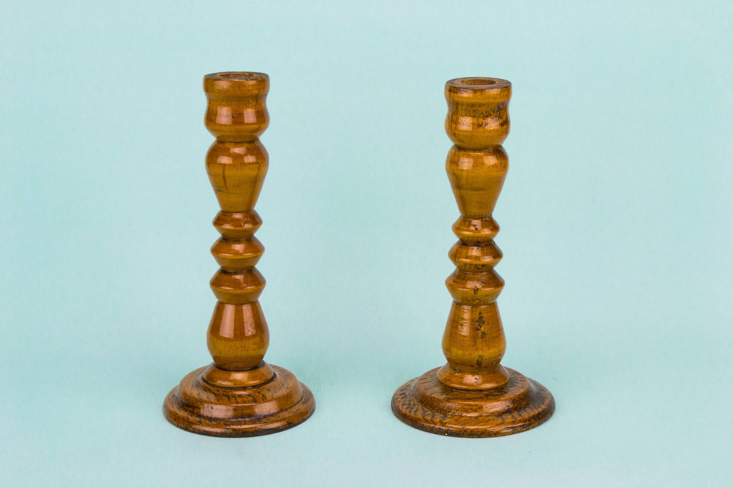 Blonde Wood Bobbin — 2 bobbin candlesticks