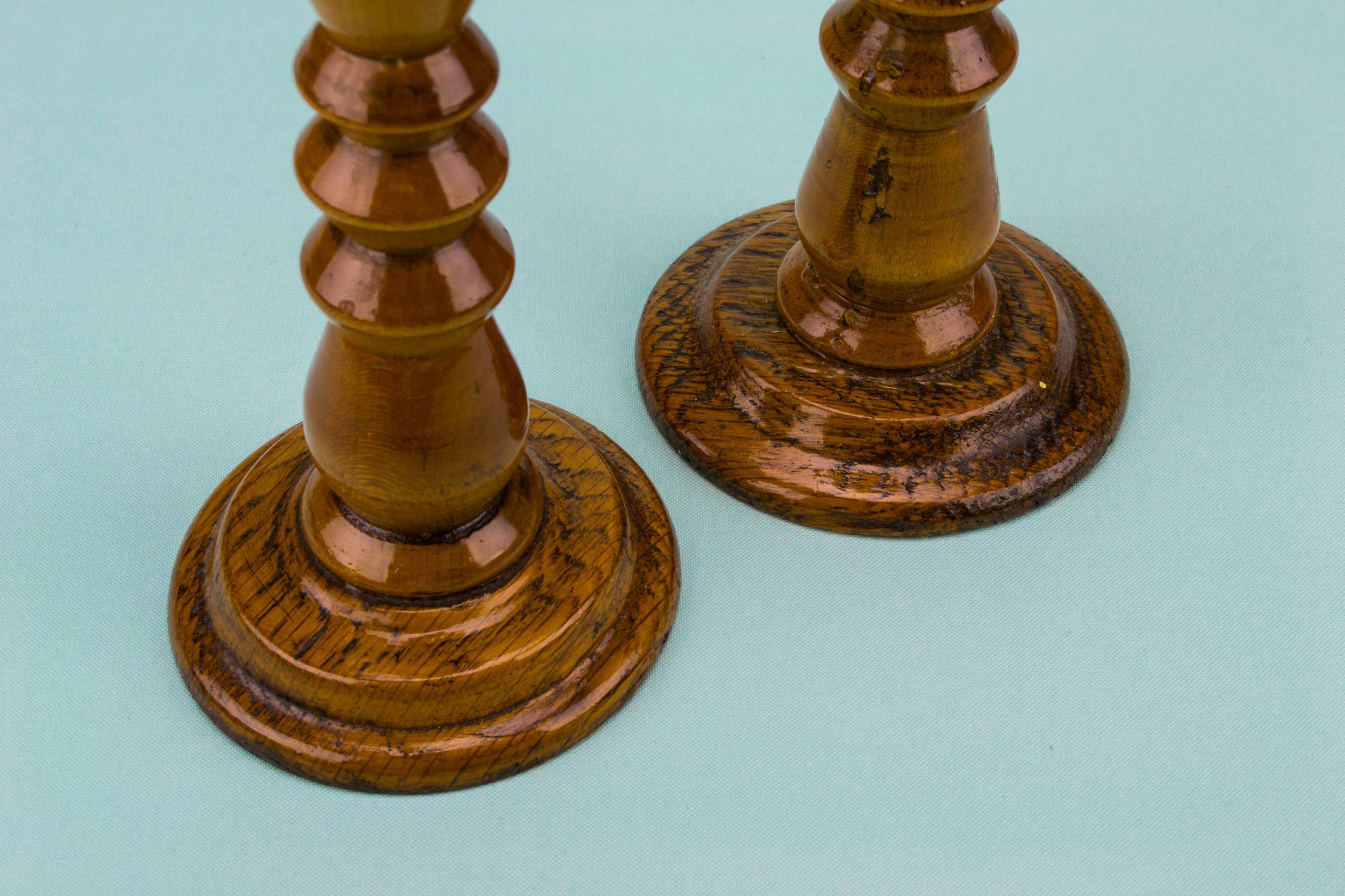 Blonde Wood Bobbin — 2 bobbin candlesticks 2
