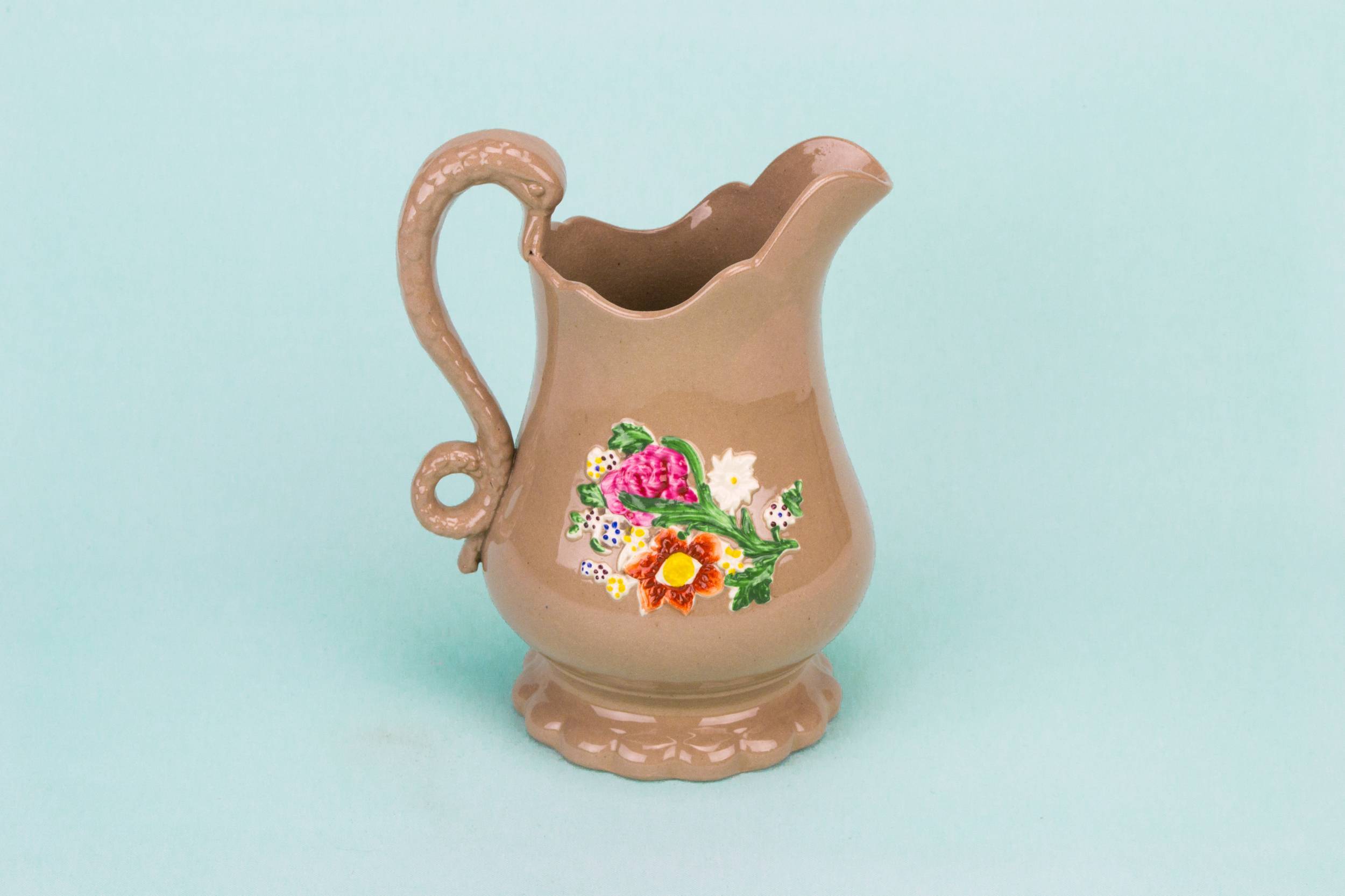 Spectacular Antique Ceramic — Swan handle milk jug