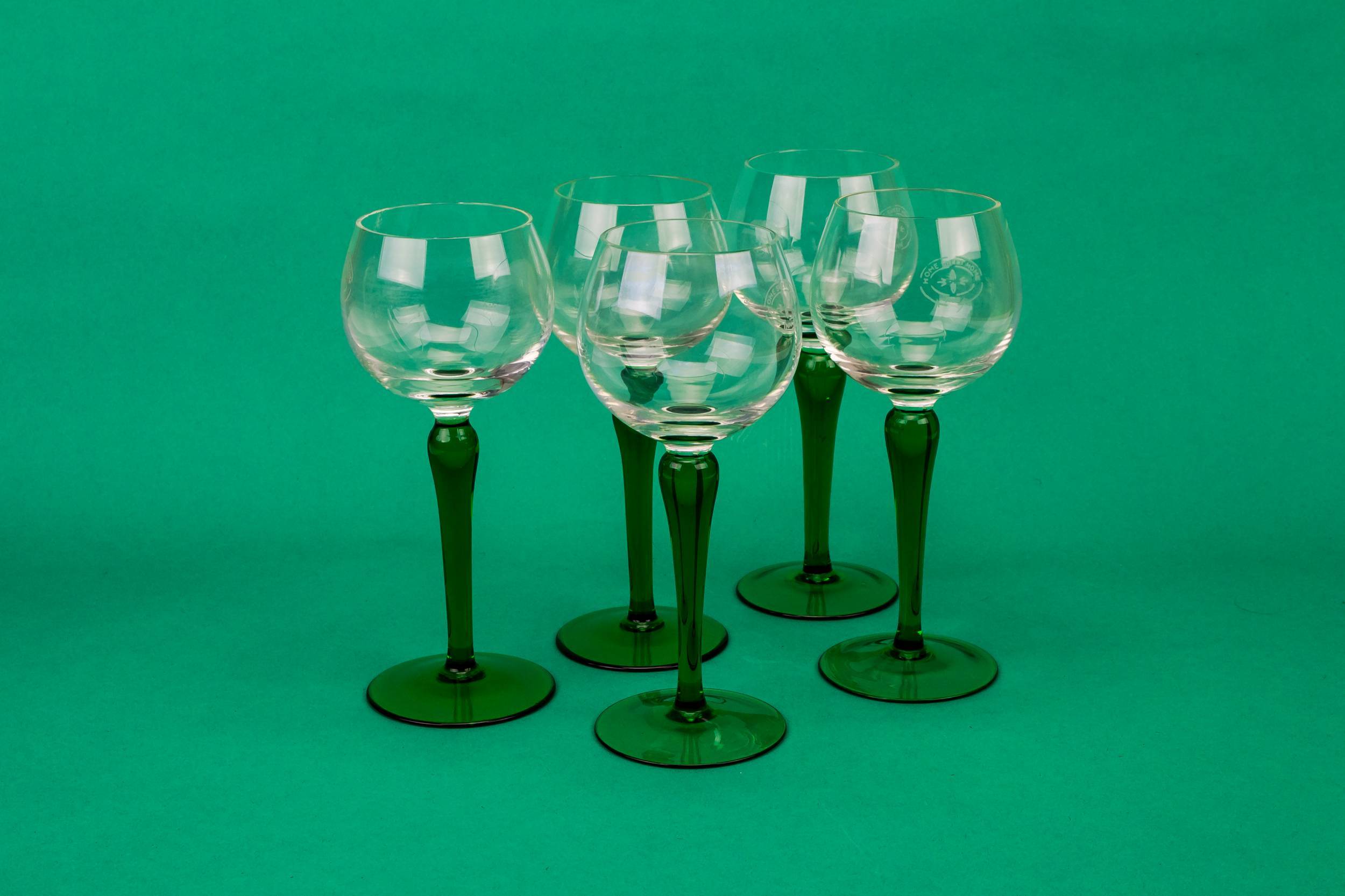Green Retro Dessert — 5 green stem wine glass