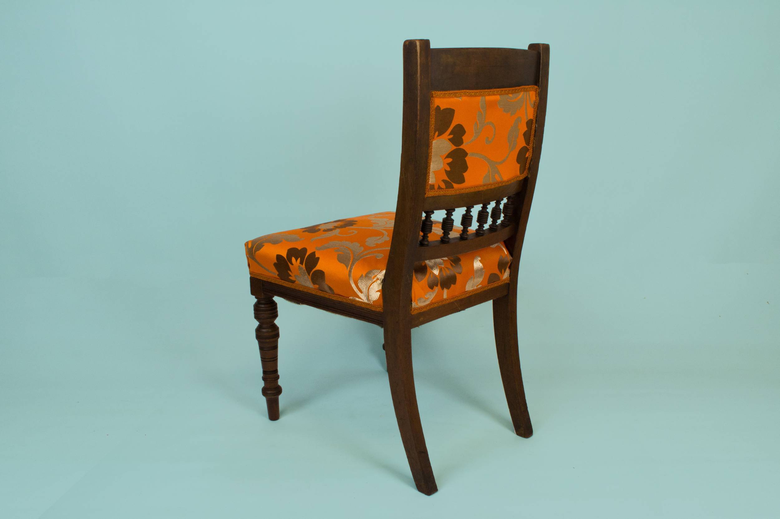 Antique Carved Oak — 4 orange oak dining chairs 1