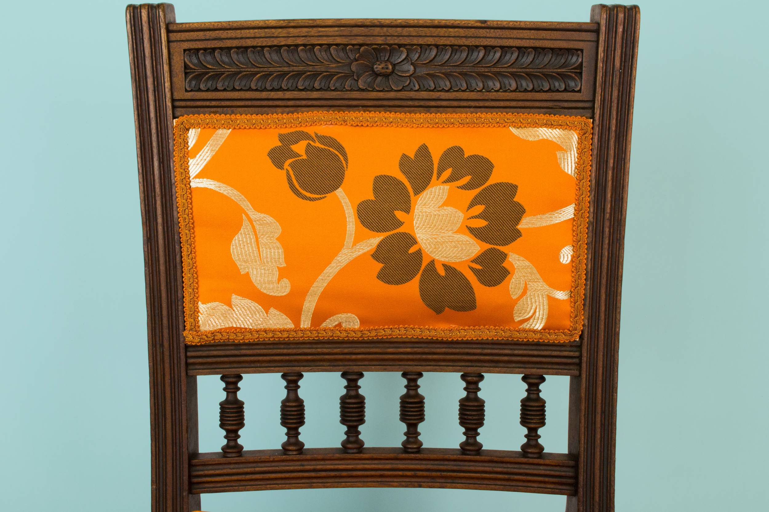 Antique Carved Oak — 4 orange oak dining chairs 2