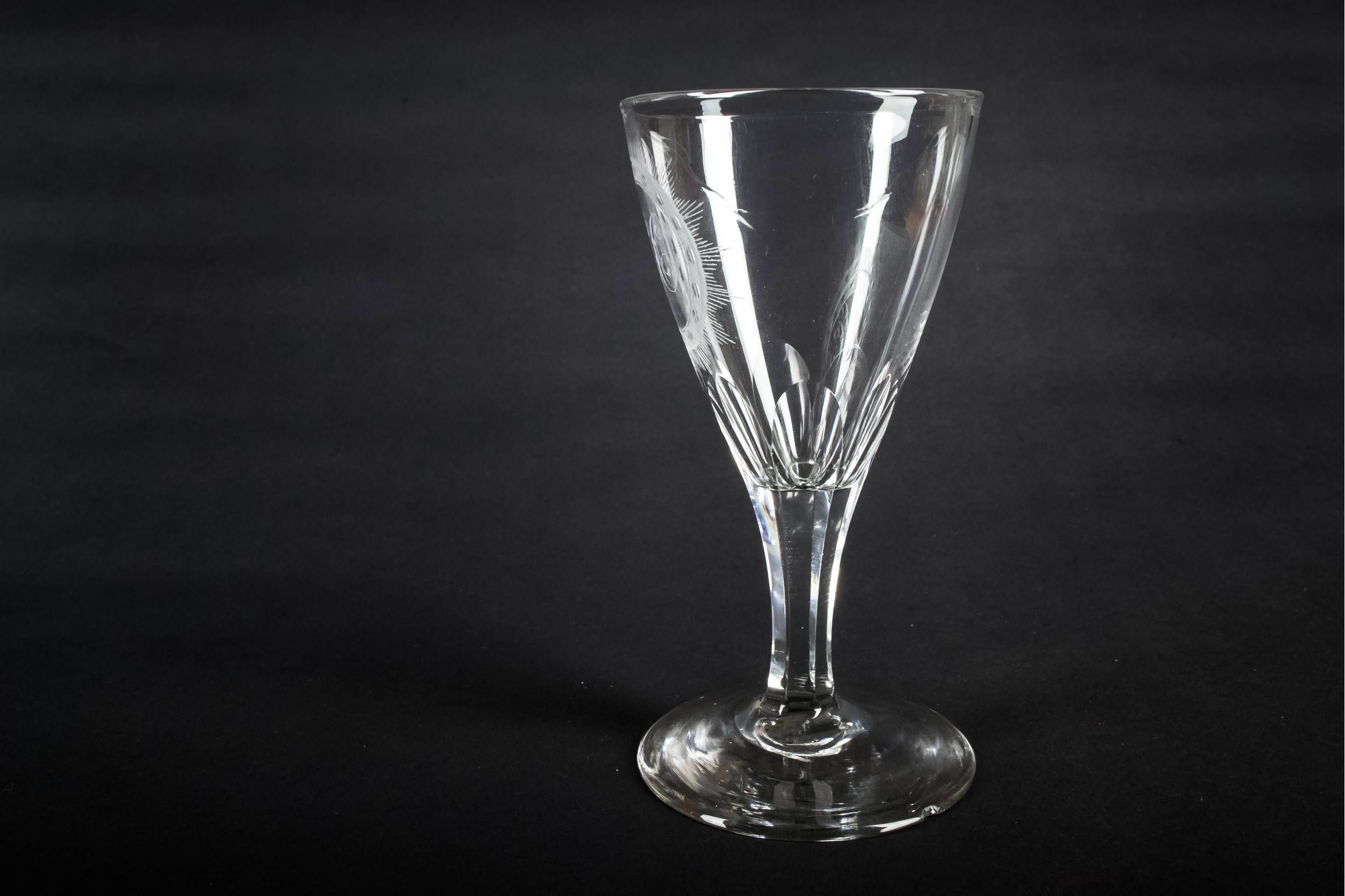 Georgian Antique Panelled — 3 cut stem wine glasses 3