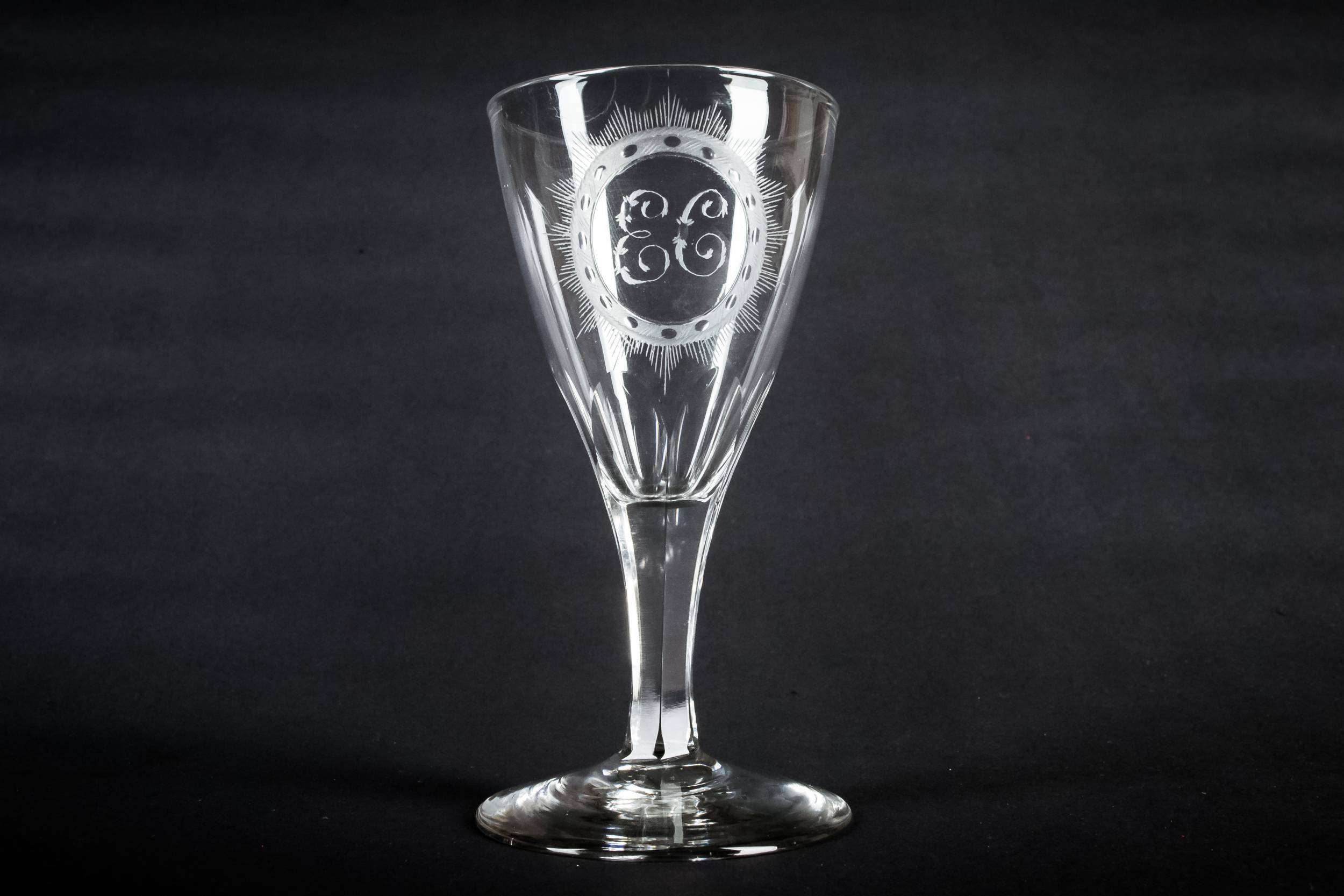 Georgian Antique Panelled — 3 cut stem wine glasses 1