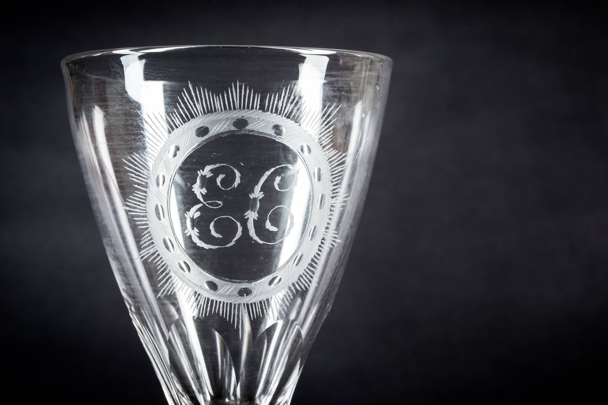Georgian Antique Panelled — 3 cut stem wine glasses 4